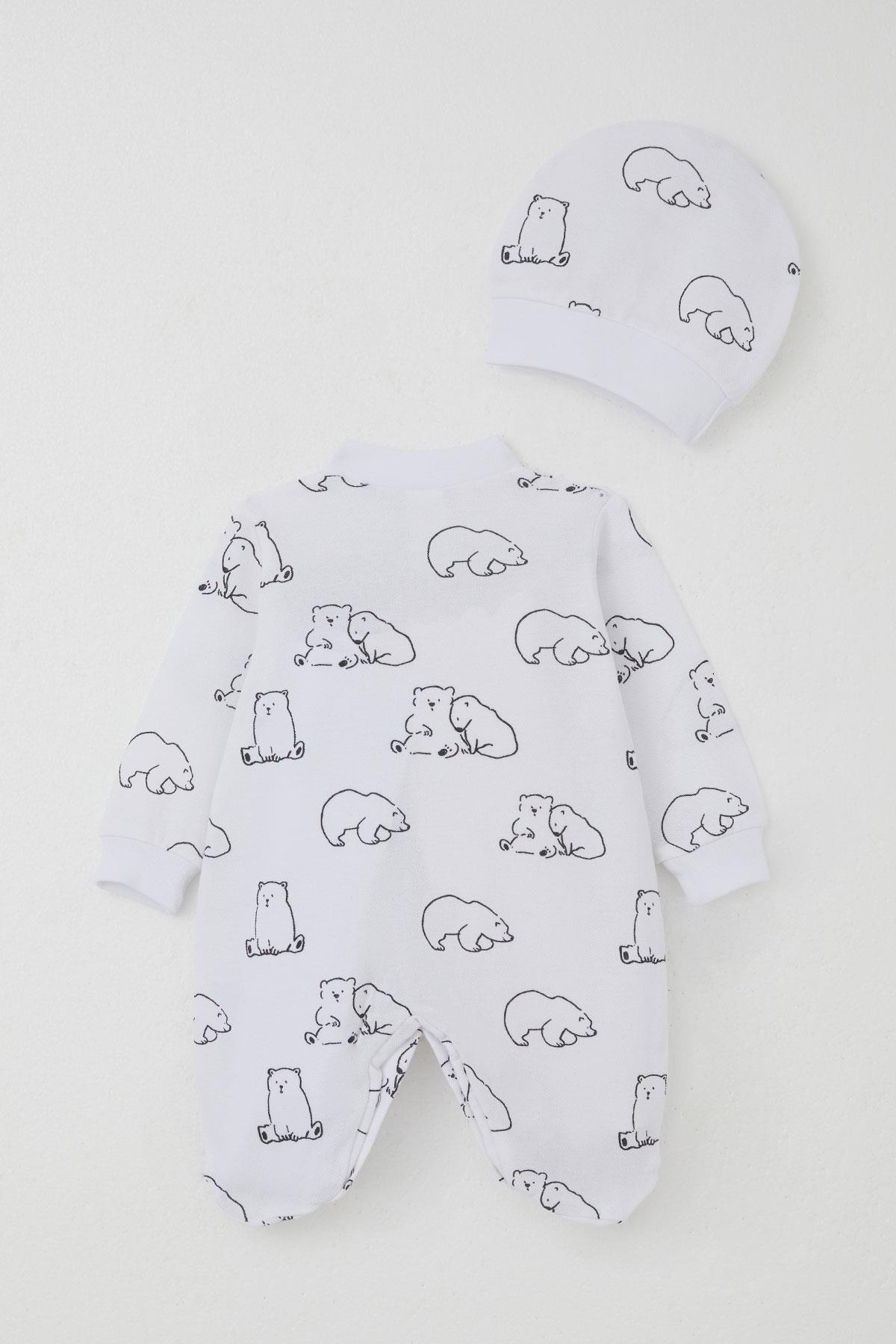 Breeze Erkek Bebek Patikli Tulum Sevimli Kutup Ayıcığı Desenli Beyaz (0-6 Ay)