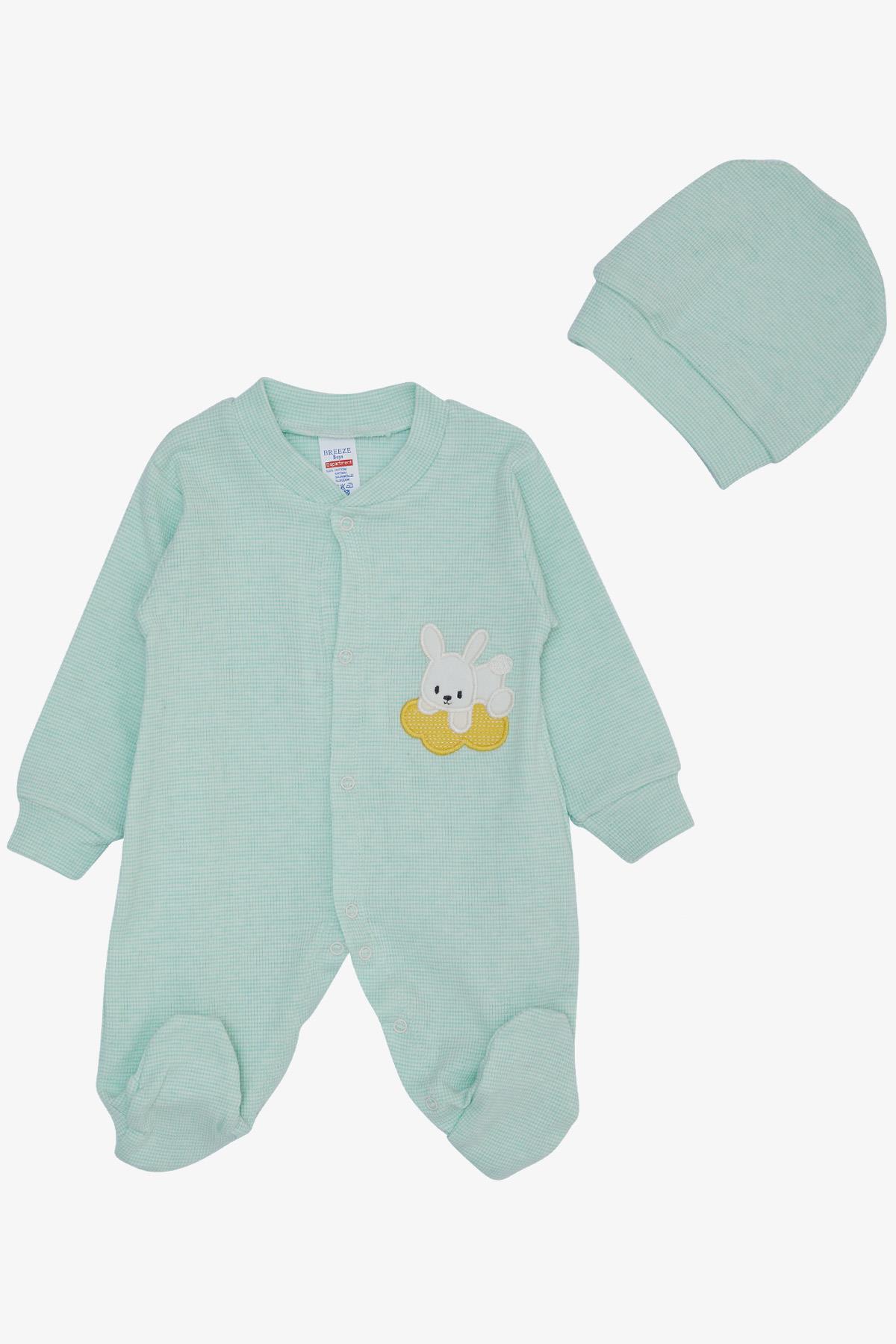 Breeze Erkek Bebek Patikli Tulum Sevimli Tavşancık Nakışlı Su Yeşili (0-6 Ay)