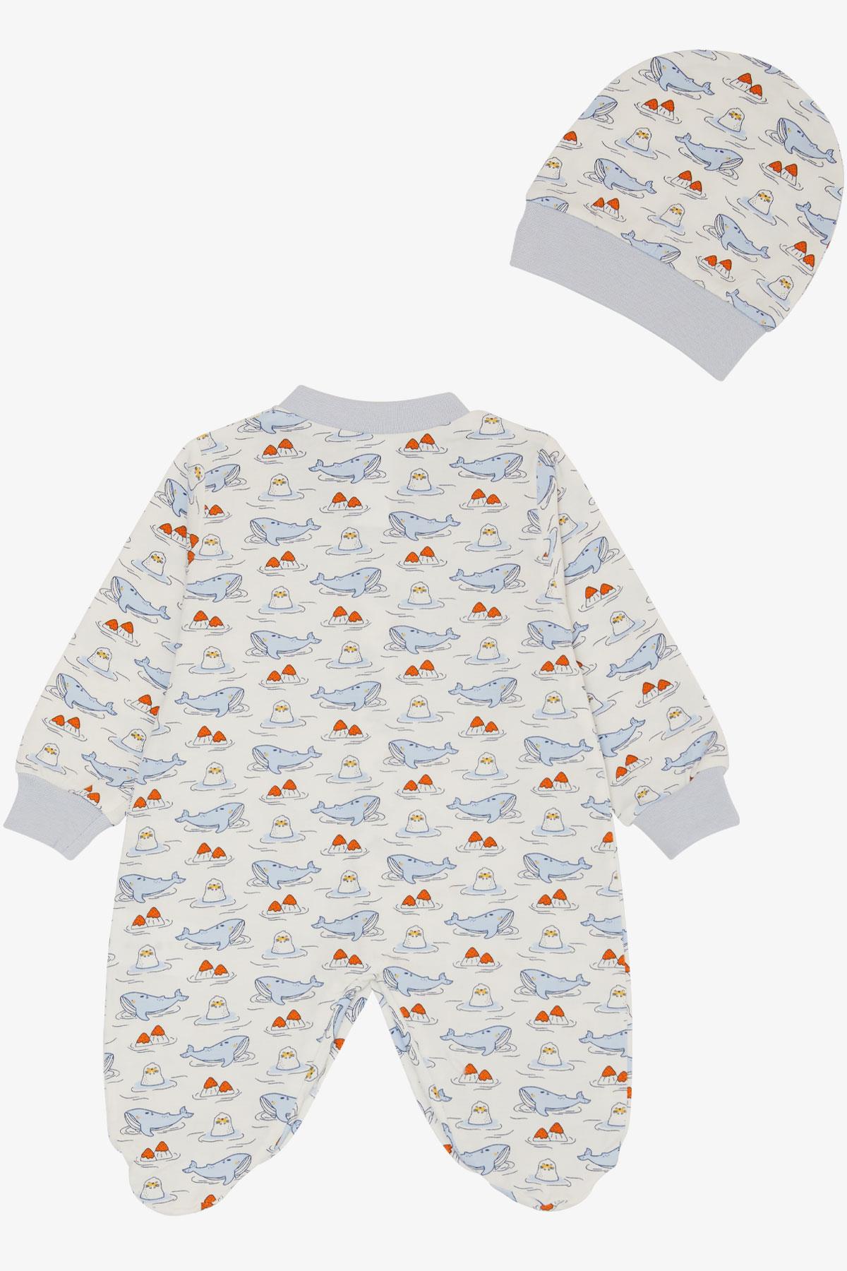 Breeze Erkek Bebek Patikli Tulum Sevimli Deniz Dostları Balina&Fok Balığı Desenli Beyaz (0-6 Ay)