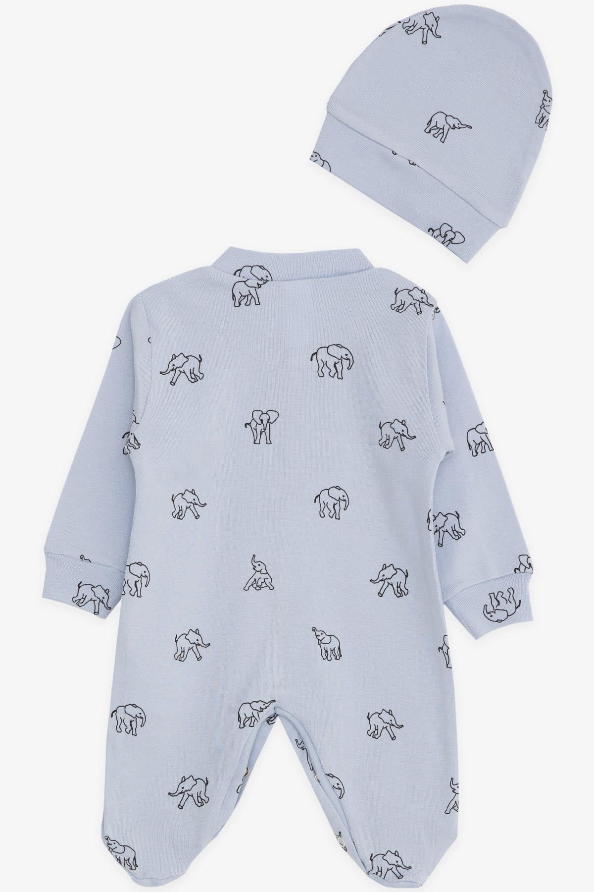 Breeze Erkek Bebek Patikli Tulum Sevimli Fil Desenli Bebe Mavisi (0-6 Ay)