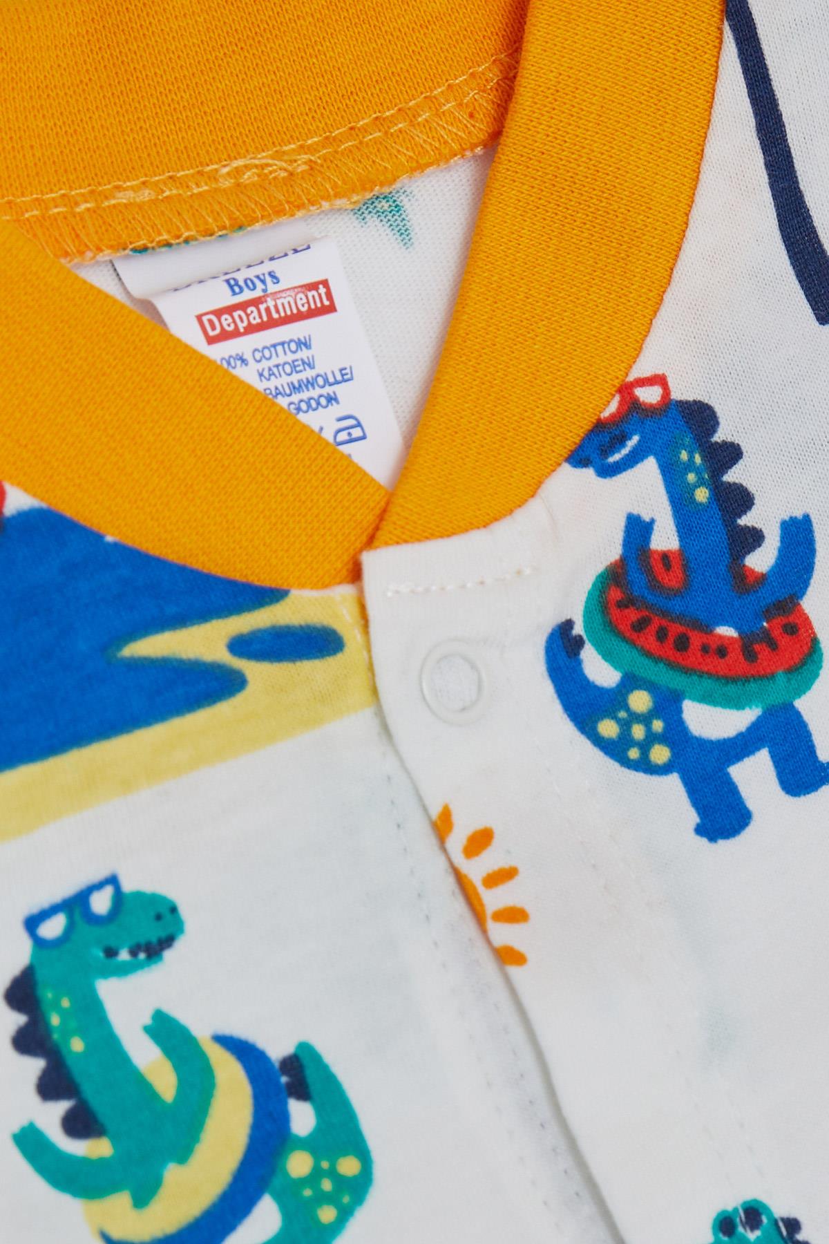 Breeze Erkek Bebek Patikli Tulum Tatil Temalı Hayvancık Desenli Beyaz (0-6 Ay)