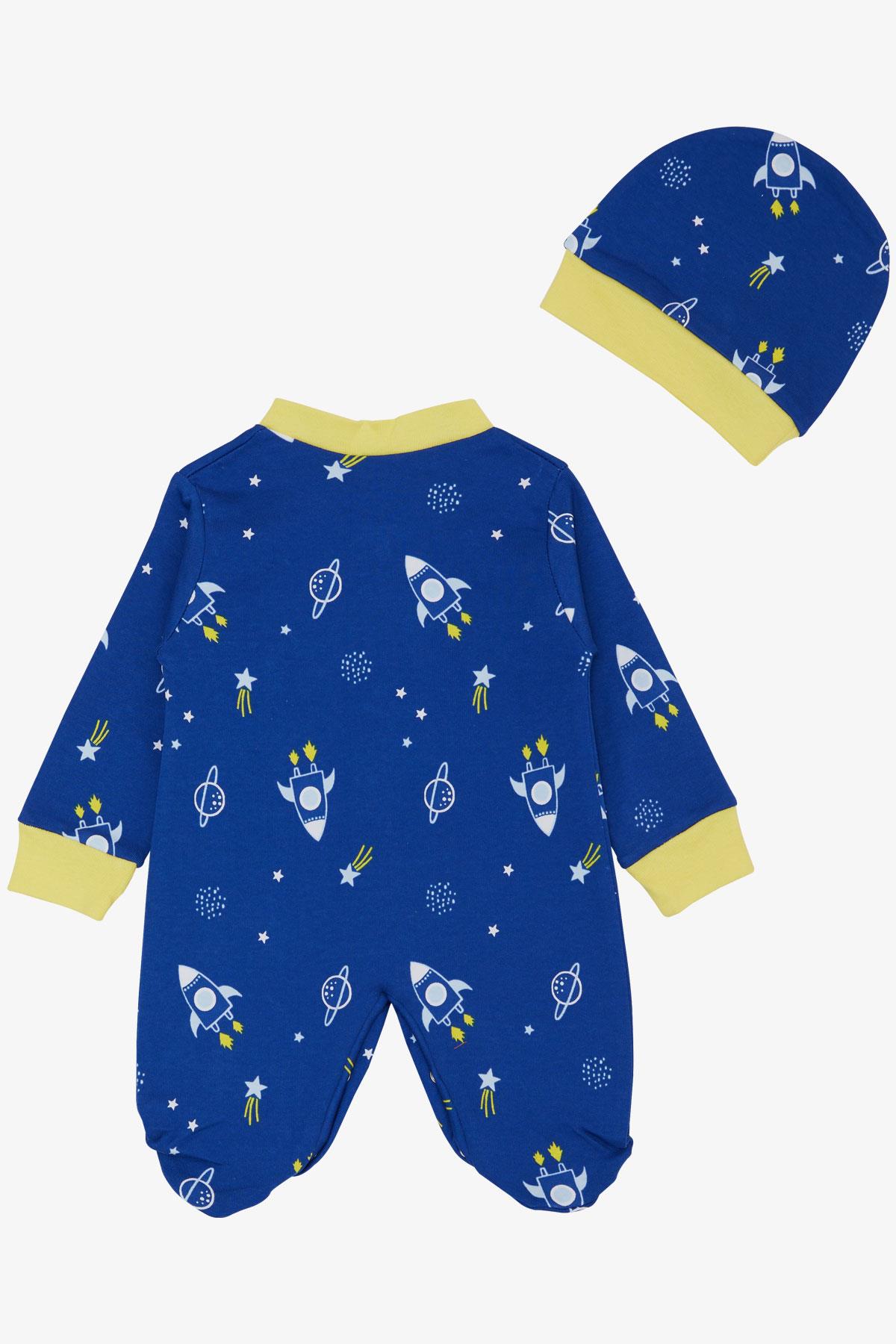 Breeze Erkek Bebek Patikli Tulum Uzay Temalı Yıldız Desenli Saks Mavisi (0-6 Ay)