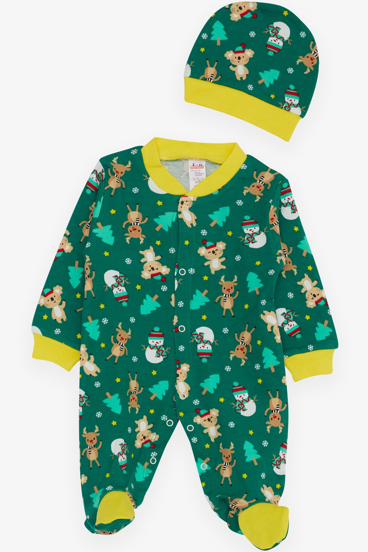 Breeze Erkek Bebek Patikli Tulum Yılbaşı Temalı Yeşil (0-3 Ay-6 Ay)
