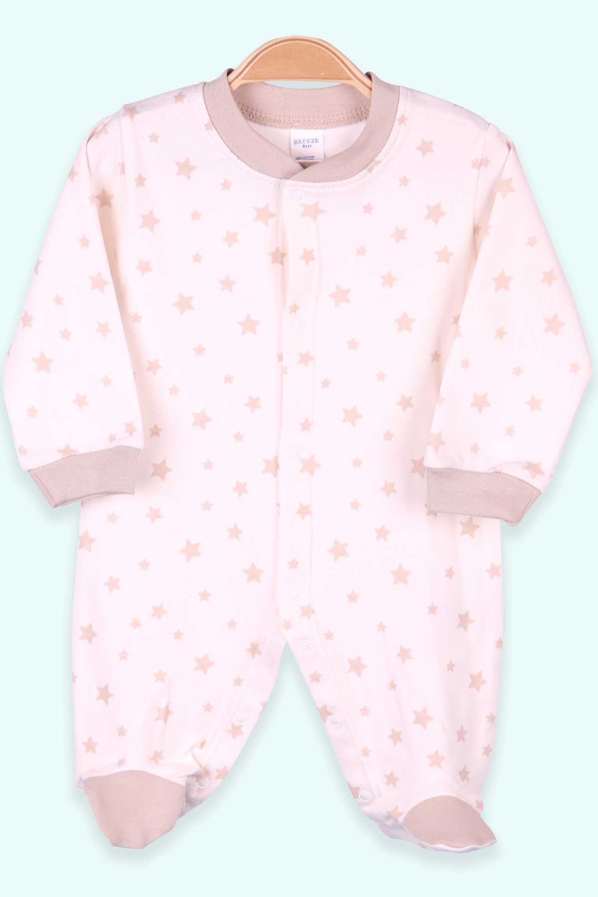 Breeze Erkek Bebek Patikli Tulum Yıldızlı Krem (0-3 Ay-4 Ay)