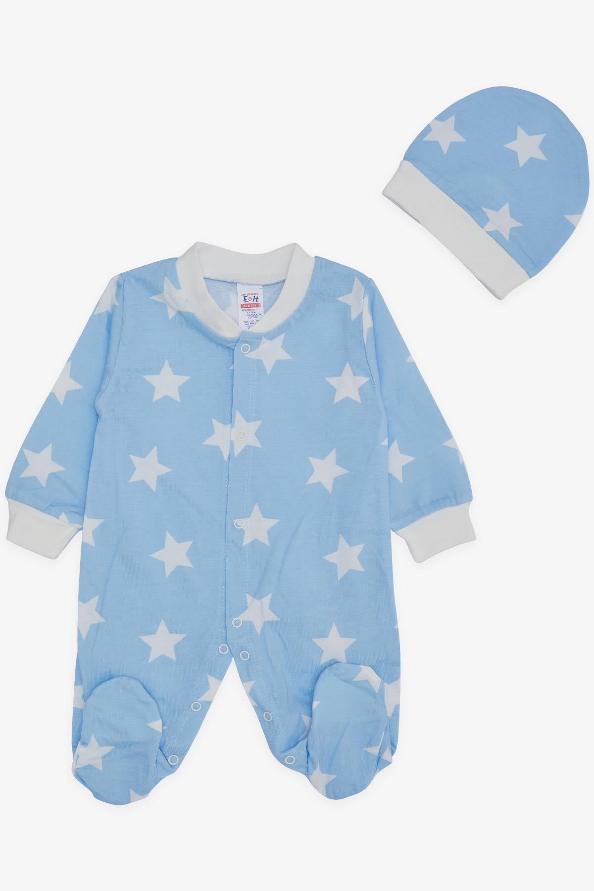 Breeze Erkek Bebek Patikli Tulum Yıldız Desenli Bebe Mavisi (0-6 Ay)