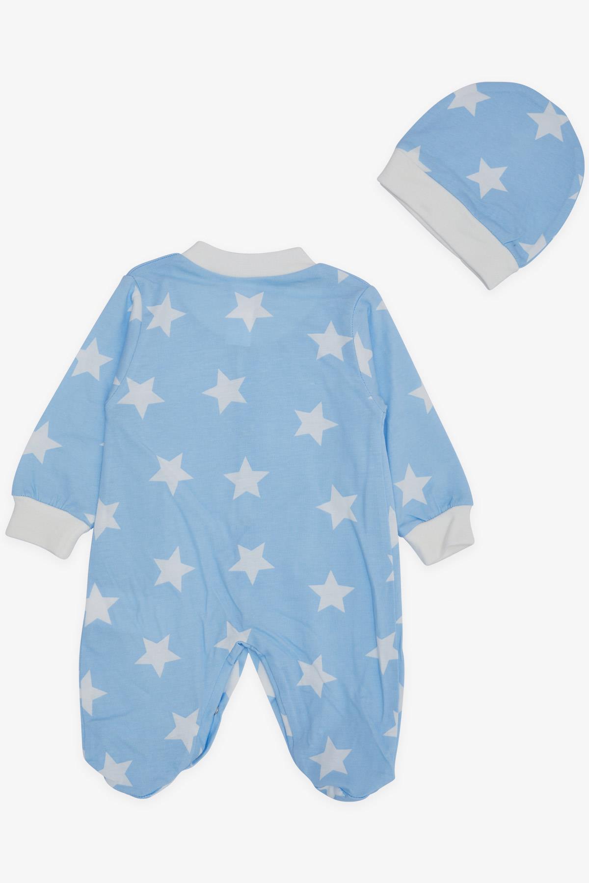 Breeze Erkek Bebek Patikli Tulum Yıldız Desenli Bebe Mavisi (0-6 Ay)