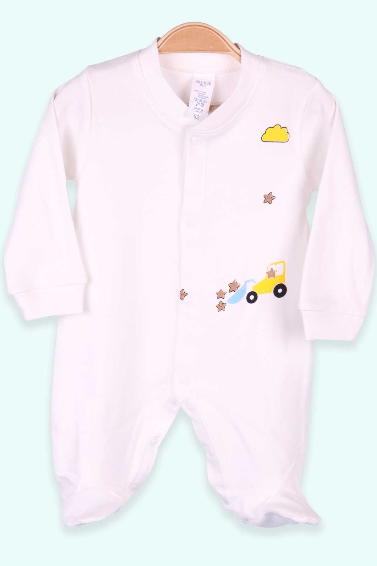 Breeze Erkek Bebek Patikli Tulum Yıldızlı Şapkalı Set Ekru (0-3 Ay-4 Ay)