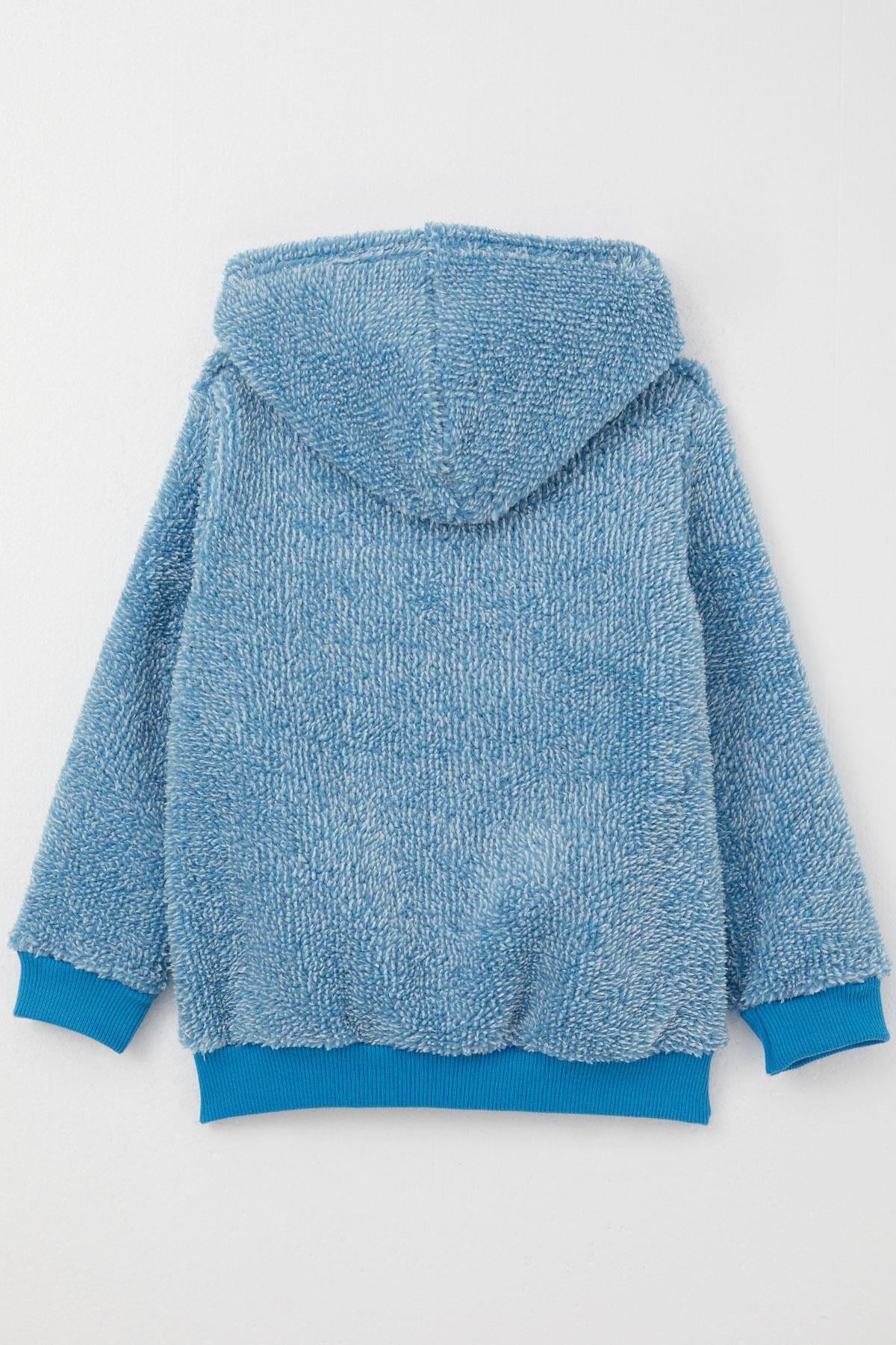 Breeze Erkek Bebek Peluş Hırka Kapüşonlu Fermuarlı Mavi (9 Ay-3 Yaş)