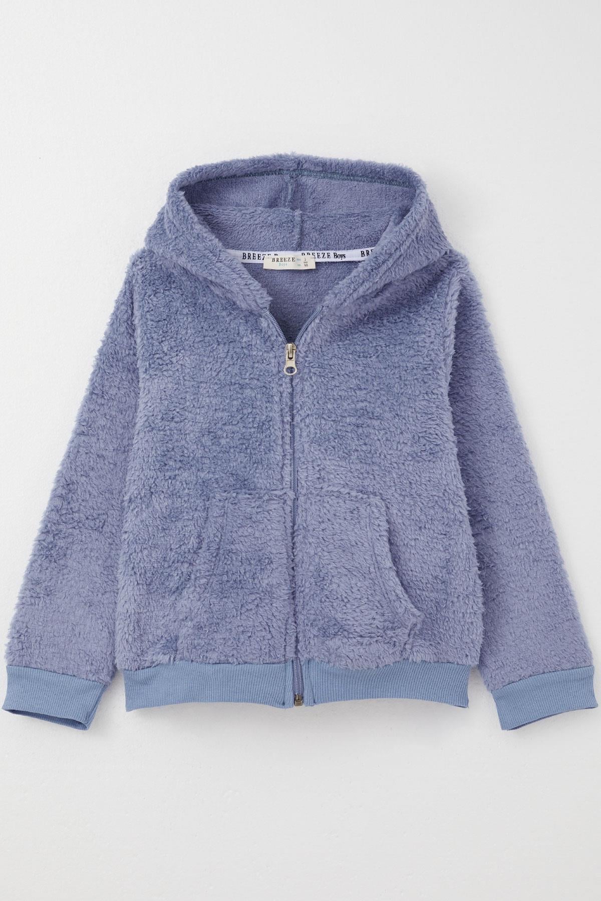 Breeze Erkek Bebek Peluş Hırka Kapüşonlu Fermuarlı Lila (9 Ay-3 Yaş)