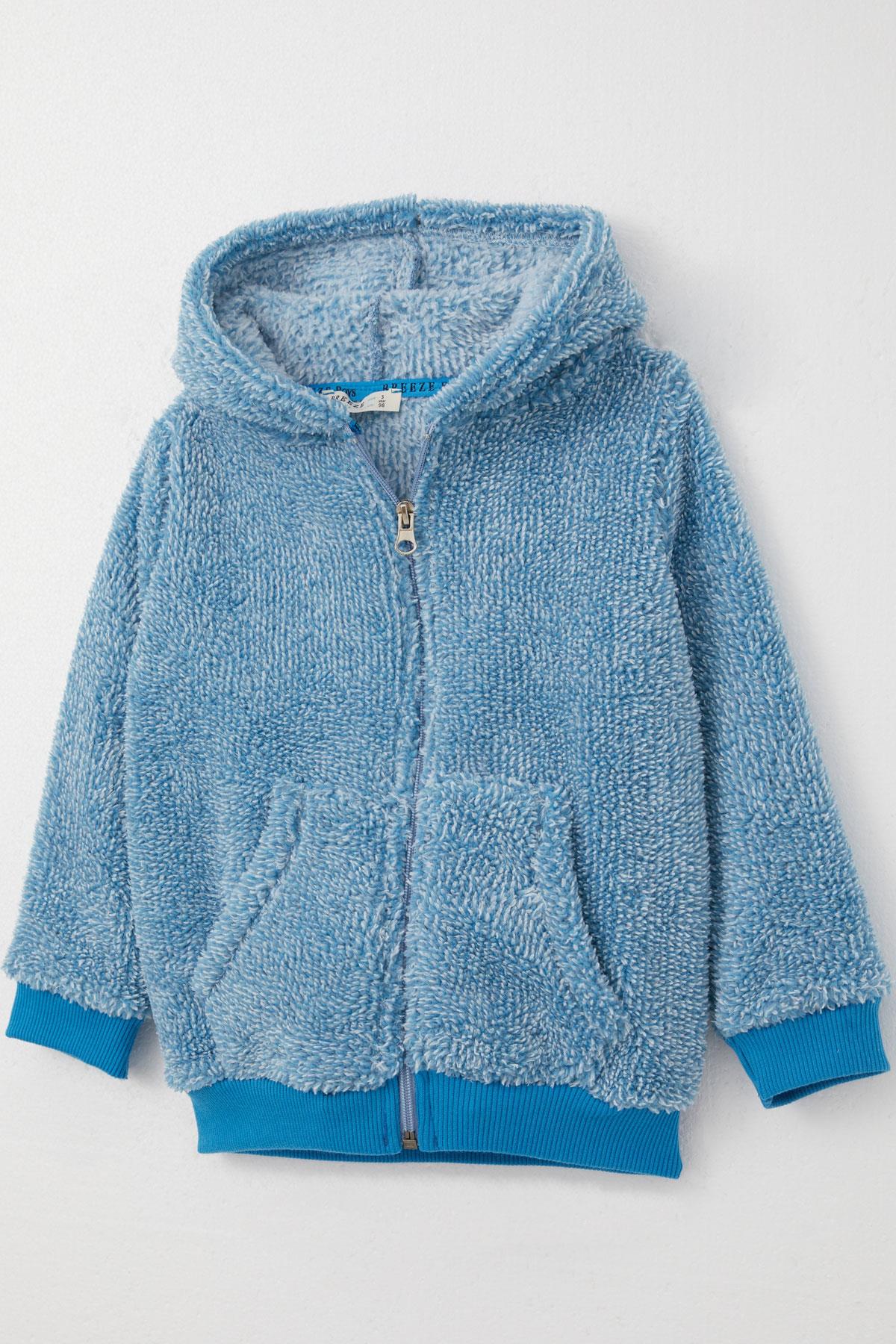Breeze Erkek Bebek Peluş Hırka Kapüşonlu Fermuarlı Mavi (9 Ay-3 Yaş)