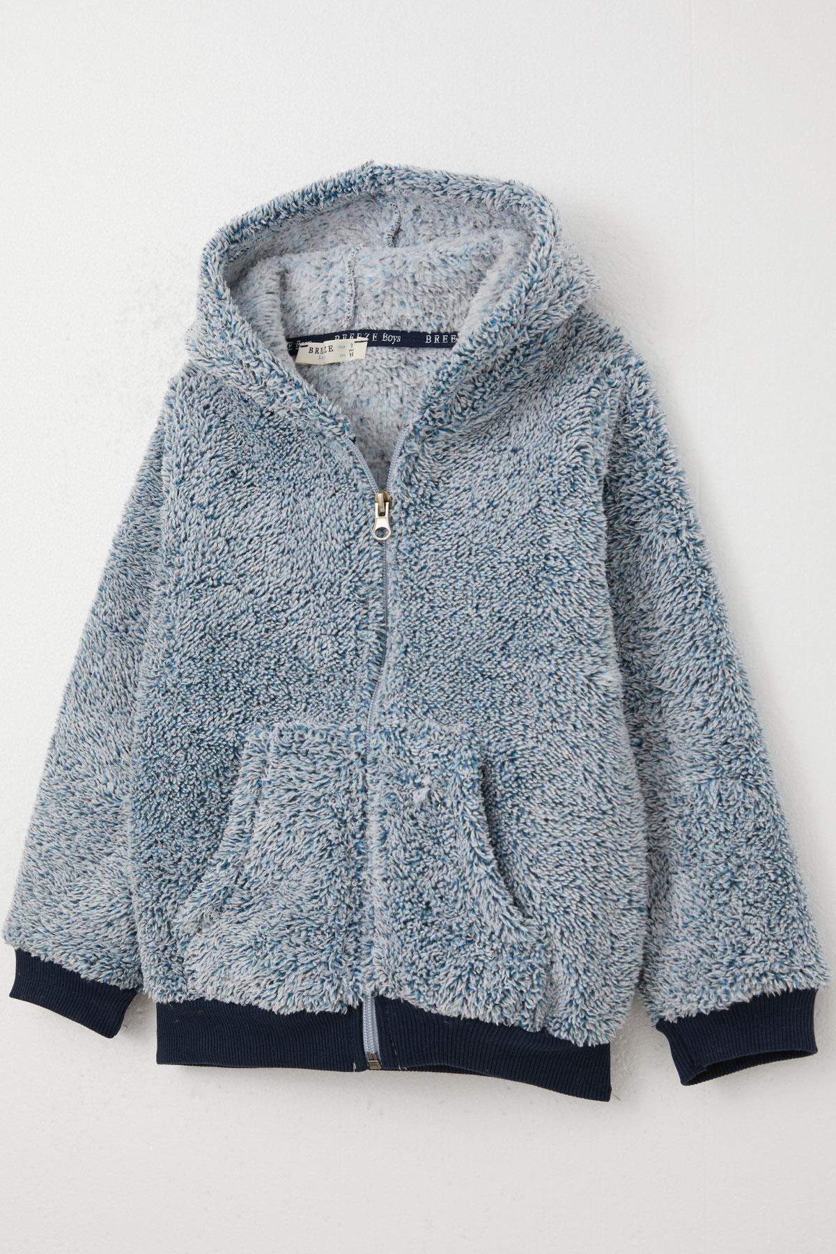 Breeze Erkek Bebek Peluş Hırka Kapüşonlu Fermuarlı Lacivert (9 Ay-3 Yaş)