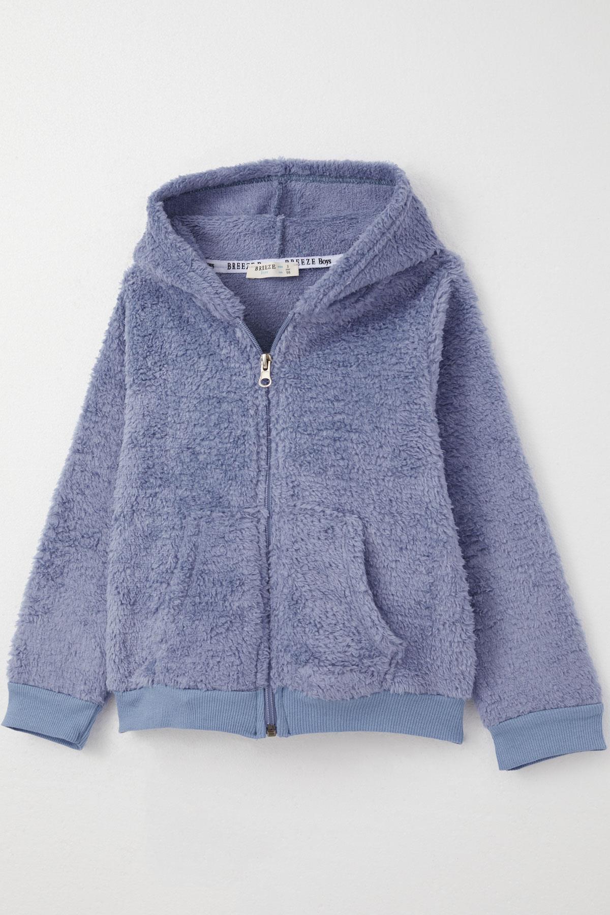 Breeze Erkek Bebek Peluş Hırka Kapüşonlu Fermuarlı Lila (9 Ay-3 Yaş)