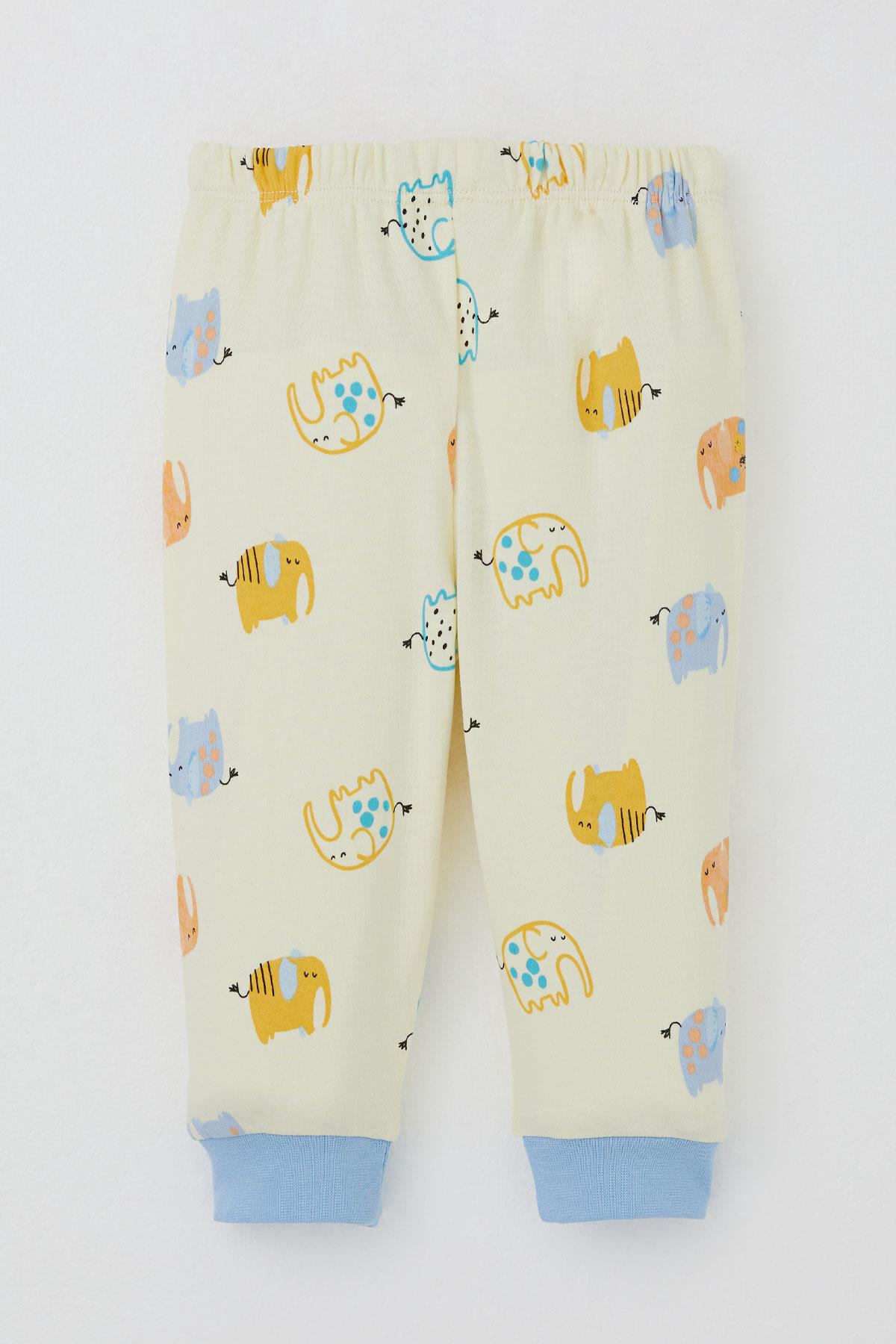 Breeze Erkek Bebek Pijama Takım Sevimli Fil Desenli Sarı (4 Ay-1 Yaş)