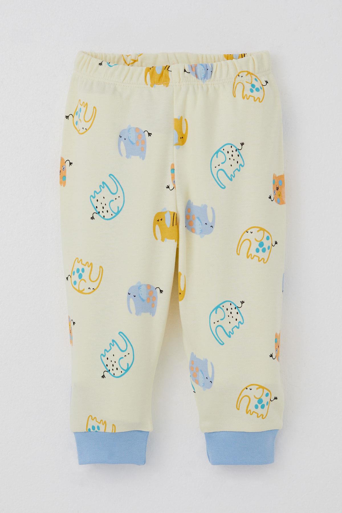 Breeze Erkek Bebek Pijama Takım Sevimli Fil Desenli Sarı (4 Ay-1 Yaş)