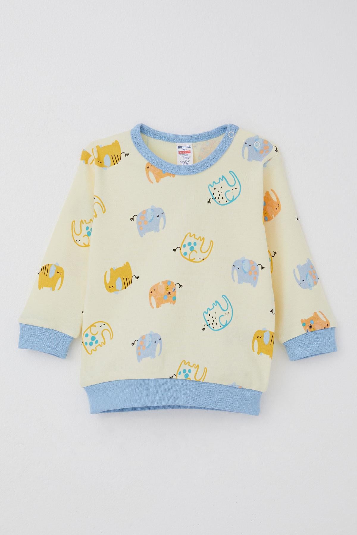 Breeze Erkek Bebek Pijama Takım Sevimli Fil Desenli Sarı (4 Ay-1 Yaş)