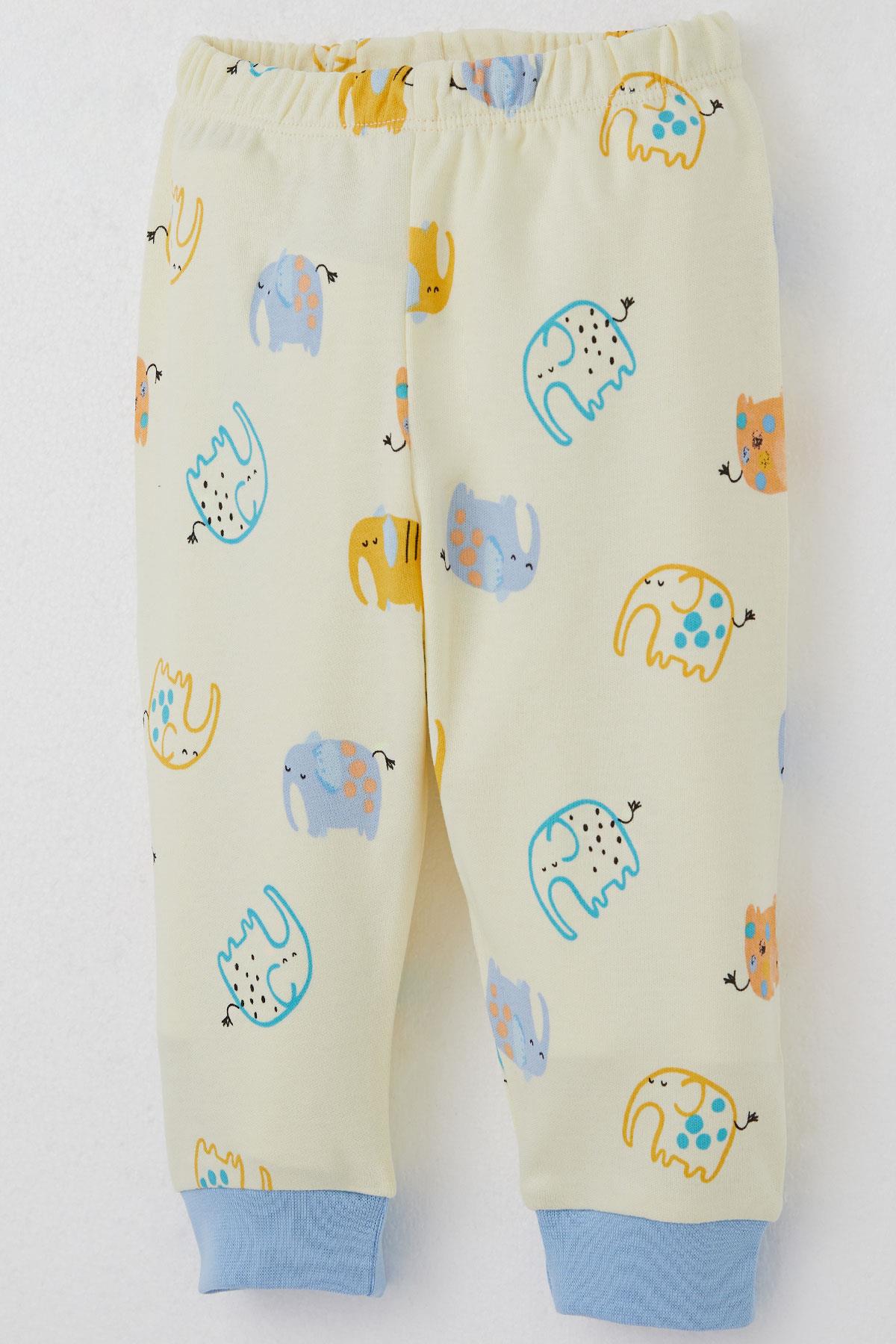 Breeze Erkek Bebek Pijama Takım Sevimli Fil Desenli Sarı (4 Ay-1 Yaş)