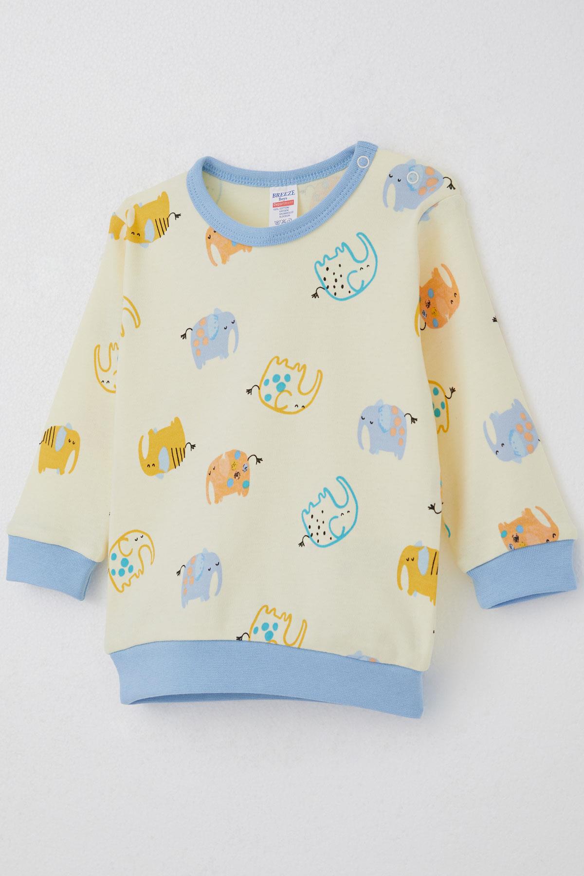 Breeze Erkek Bebek Pijama Takım Sevimli Fil Desenli Sarı (4 Ay-1 Yaş)