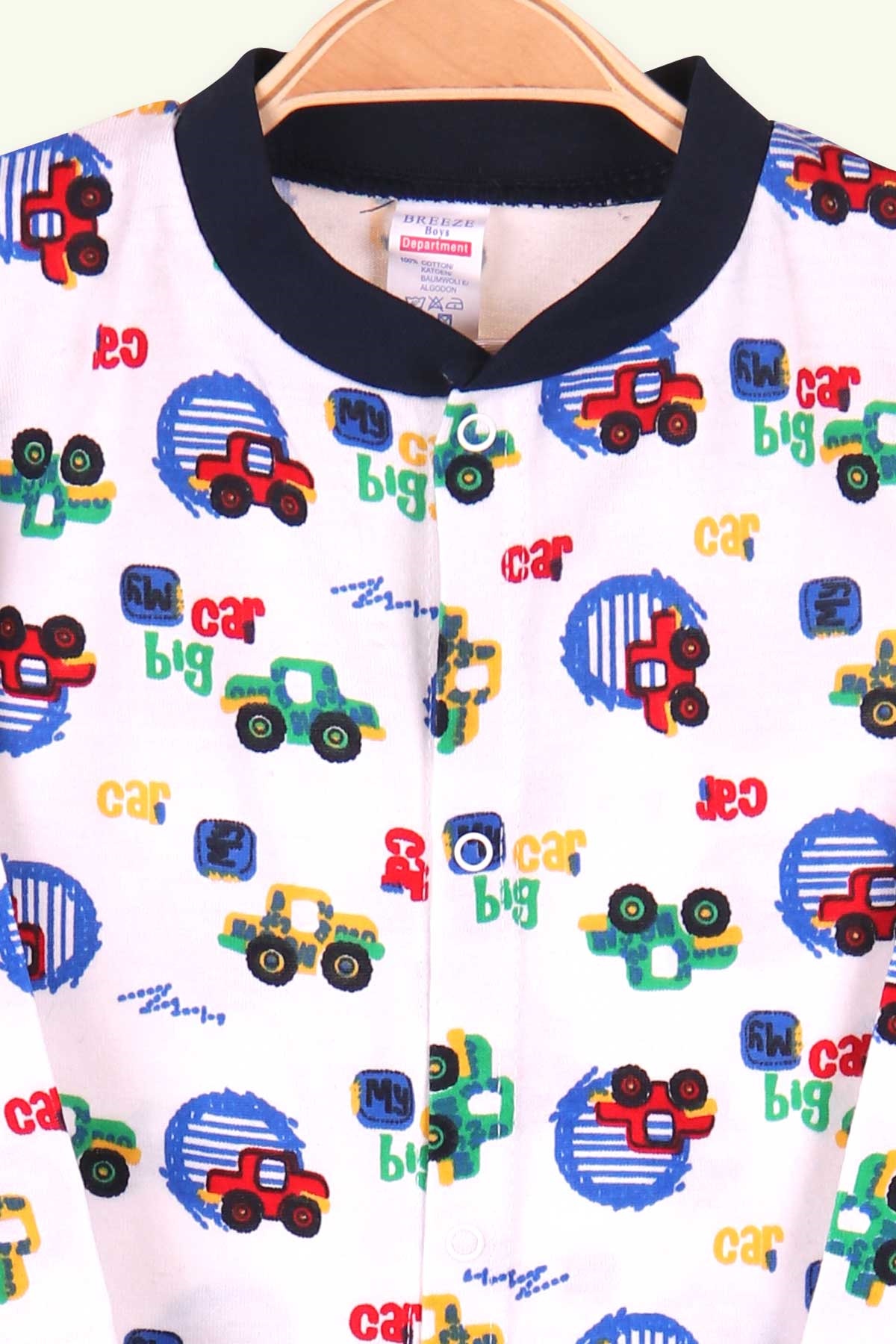 Breeze Erkek Bebek Pijama Takımı Arabalı Beyaz (0-3 Ay-9 Ay)