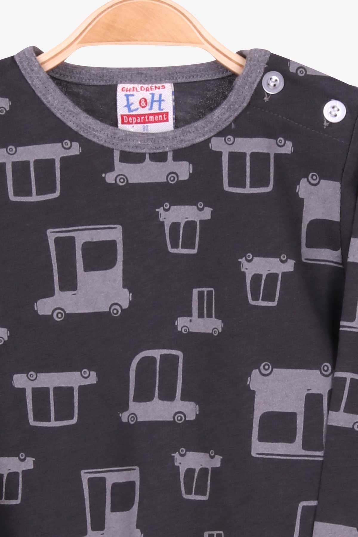 Breeze Erkek Bebek Pijama Takımı Araba Desenli Füme (9 Ay-3 Yaş)