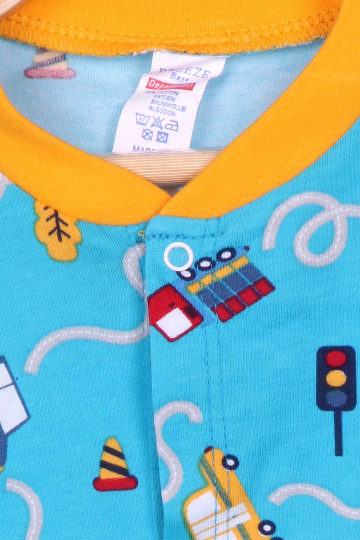Breeze Erkek Bebek Pijama Takımı Araba Desenli Mavi (4 Ay-1 Yaş)