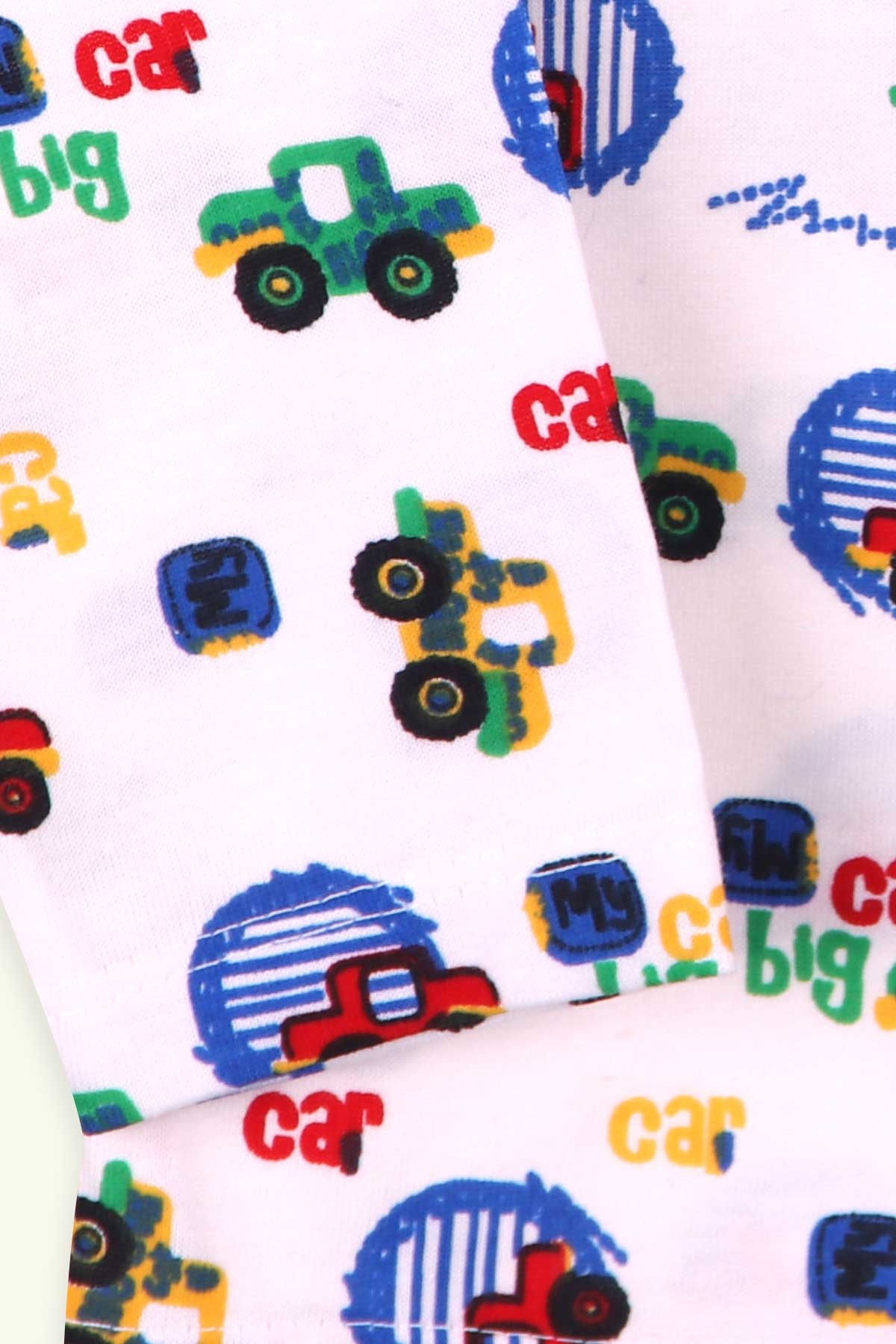 Breeze Erkek Bebek Pijama Takımı Arabalı Beyaz (0-3 Ay-9 Ay)