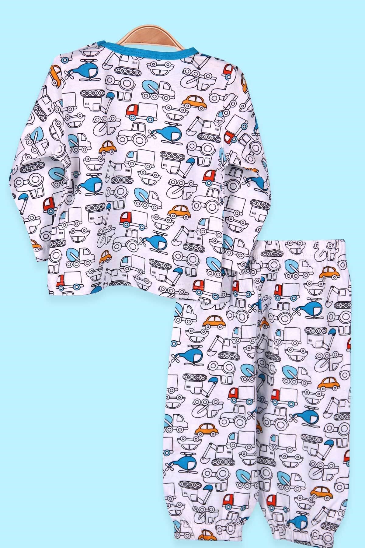 Breeze Erkek Bebek Pijama Takımı Araba Desenli Ekru (9 Ay-3 Yaş)