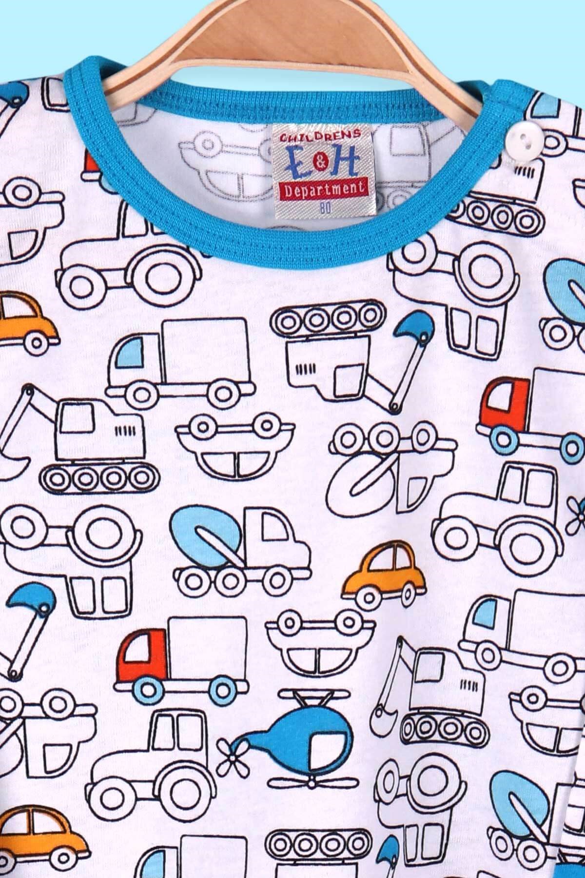 Breeze Erkek Bebek Pijama Takımı Araba Desenli Ekru (9 Ay-3 Yaş)