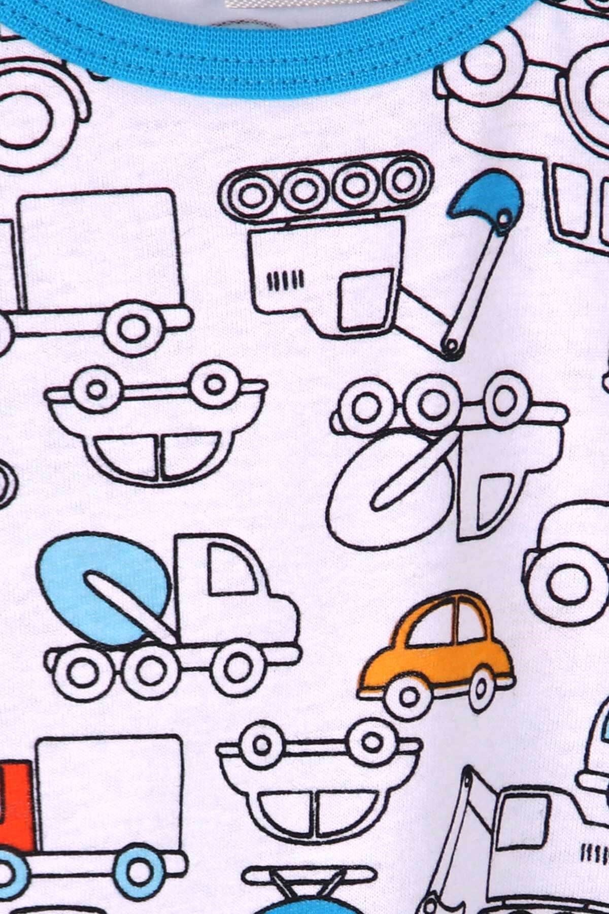Breeze Erkek Bebek Pijama Takımı Araba Desenli Ekru (9 Ay-3 Yaş)