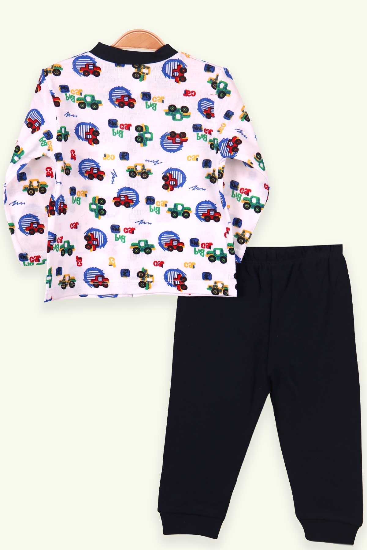 Breeze Erkek Bebek Pijama Takımı Arabalı Beyaz (0-3 Ay-9 Ay)