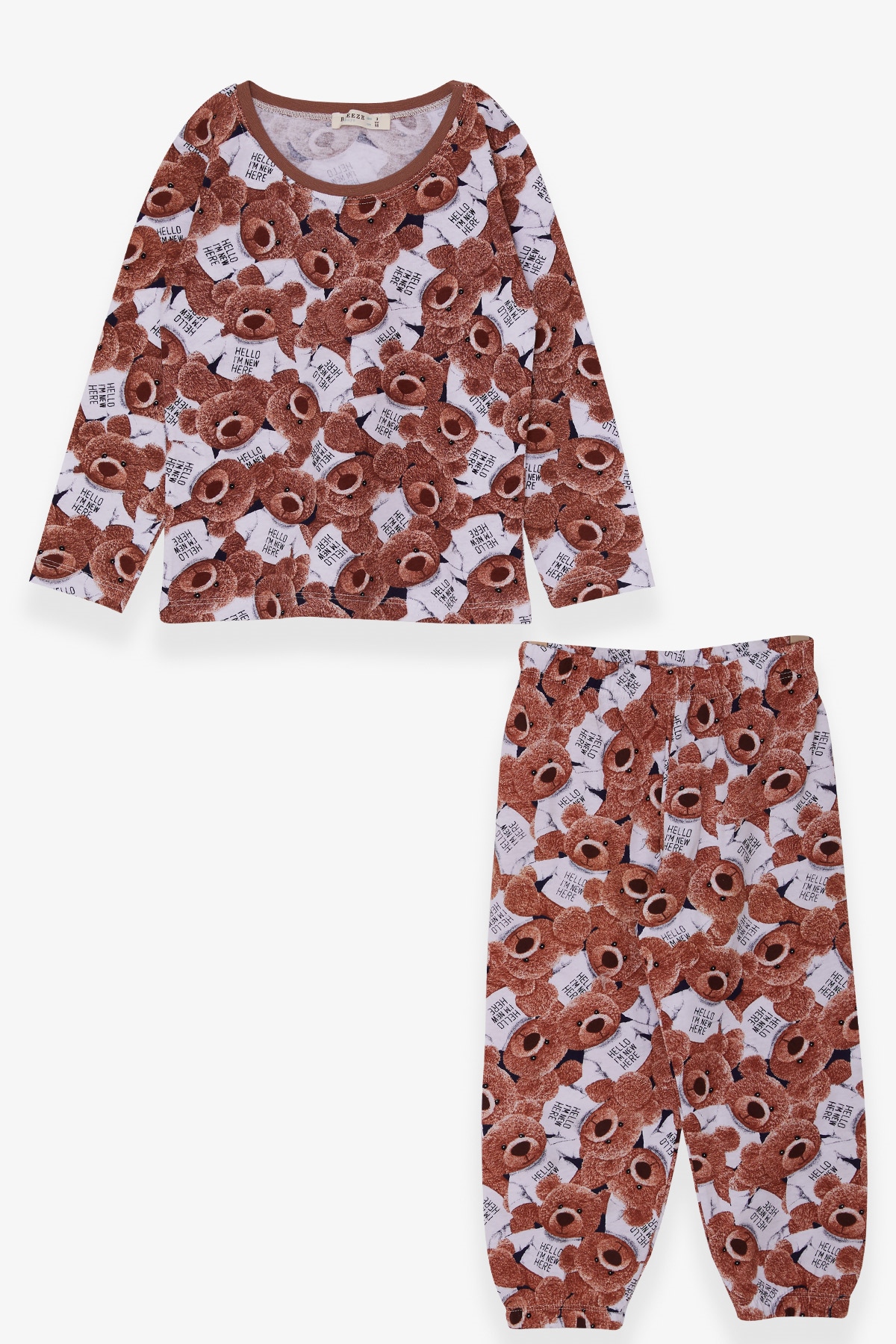 Breeze Erkek Bebek Pijama Takımı Ayıcık Desenli Kahverengi (9 Ay-2 Yaş)