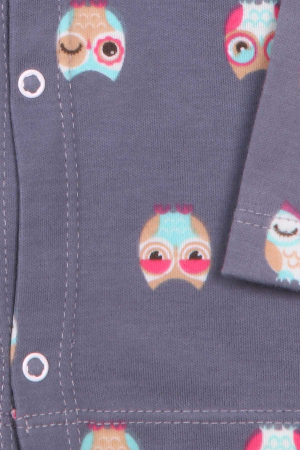 Breeze Erkek Bebek Pijama Takımı Baykuş Desenli Füme (4 Ay-1 Yaş)