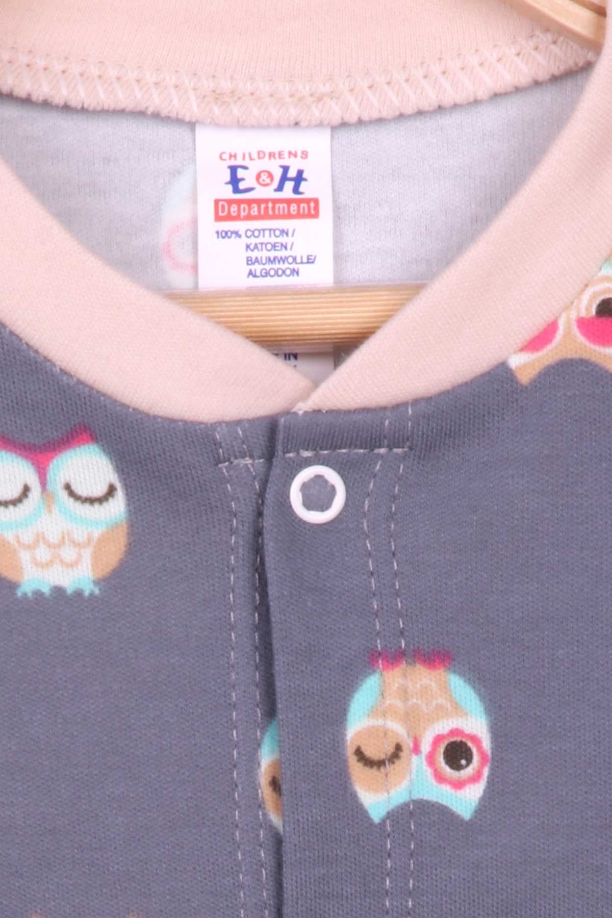 Breeze Erkek Bebek Pijama Takımı Baykuş Desenli Füme (4 Ay-1 Yaş)