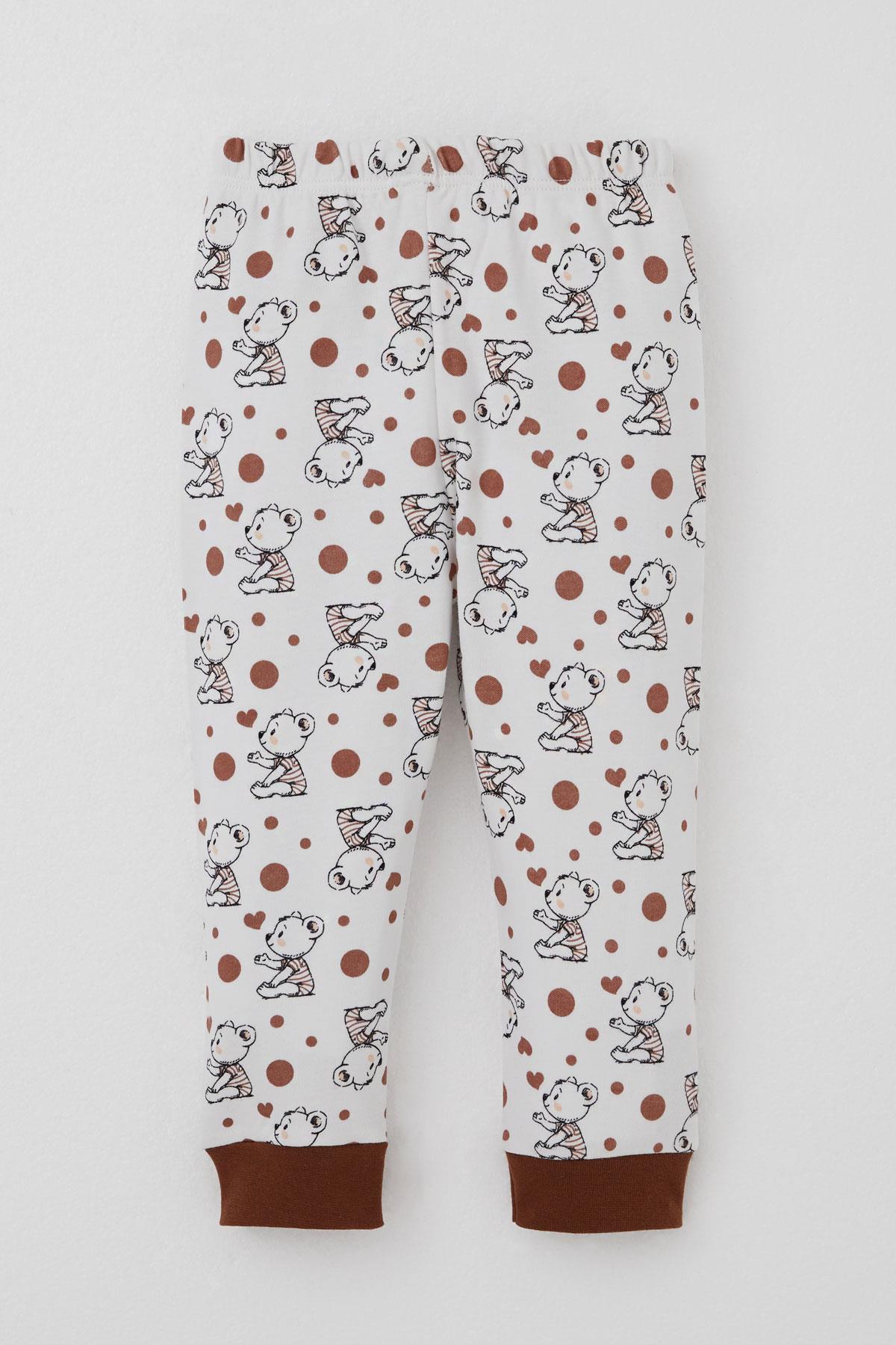 Breeze Erkek Bebek Pijama Takımı Bebek Sevimli Ayıcık Desenli Ekru (4 Ay-1 Yaş)