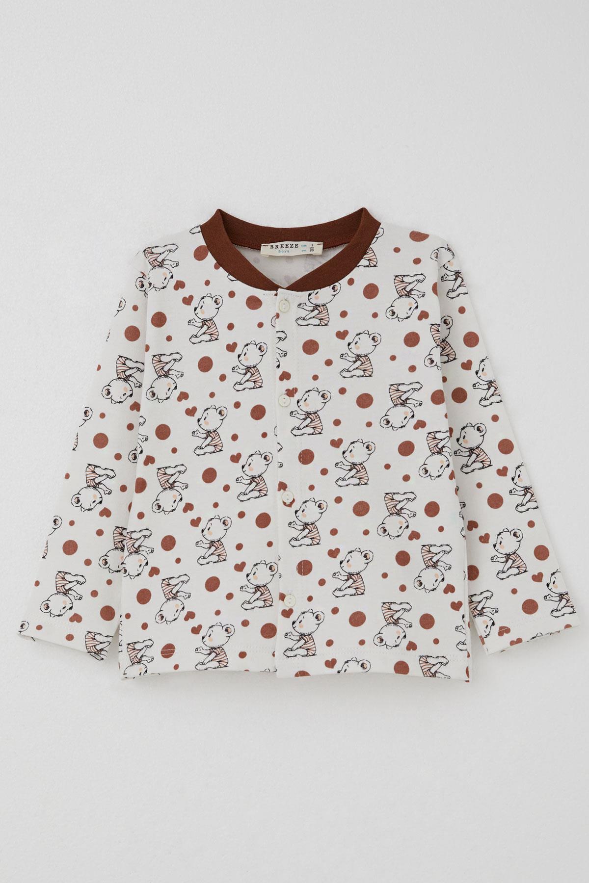 Breeze Erkek Bebek Pijama Takımı Bebek Sevimli Ayıcık Desenli Ekru (4 Ay-1 Yaş)
