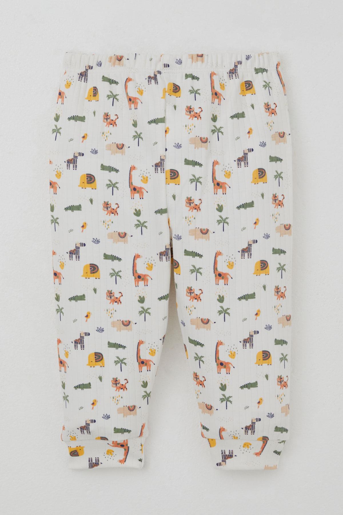 Breeze Erkek Bebek Pijama Takımı Bebek Hayvanat Bahçesi Ekru (4 Ay-1 Yaş)