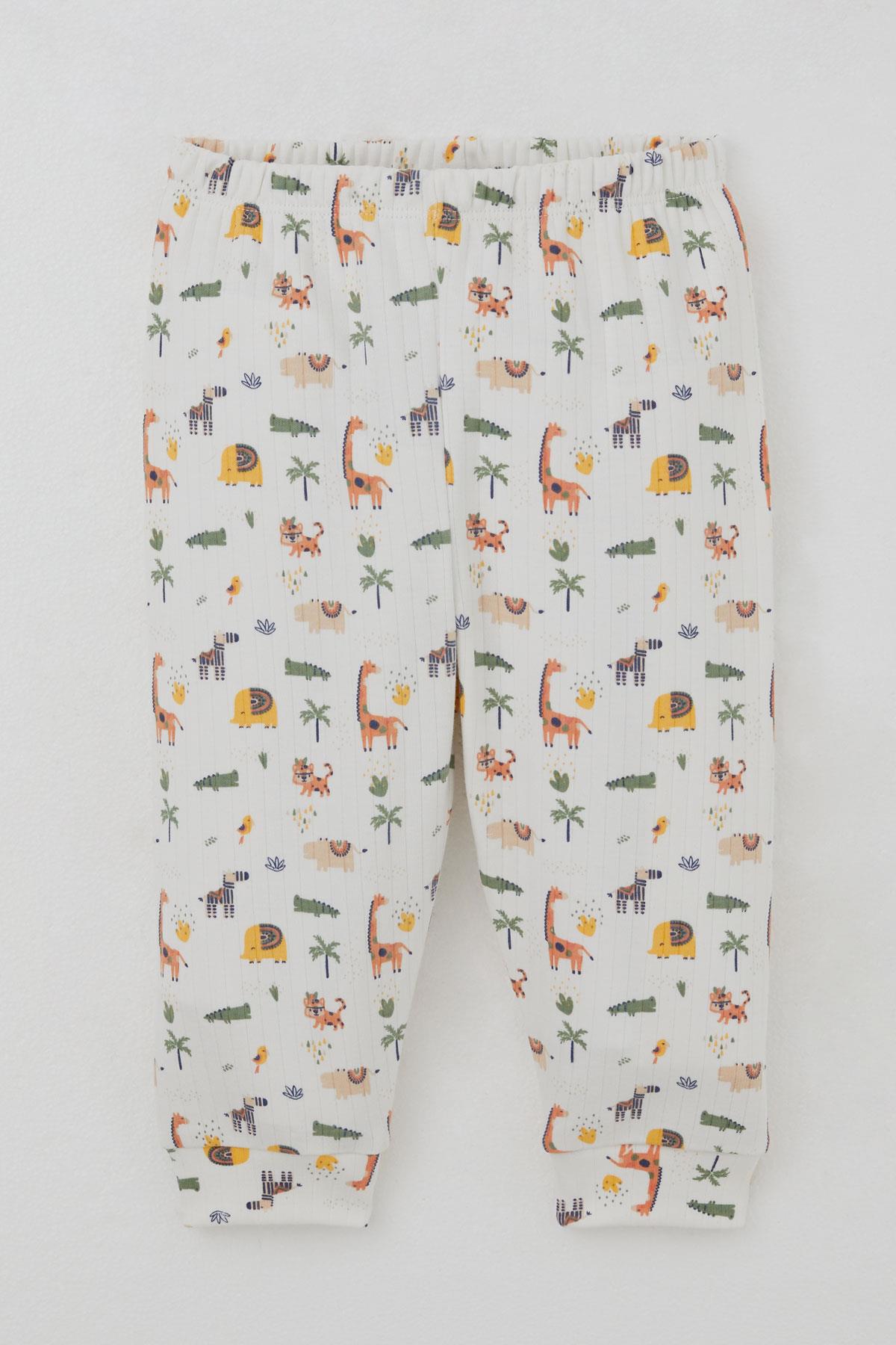 Breeze Erkek Bebek Pijama Takımı Bebek Hayvanat Bahçesi Ekru (4 Ay-1 Yaş)