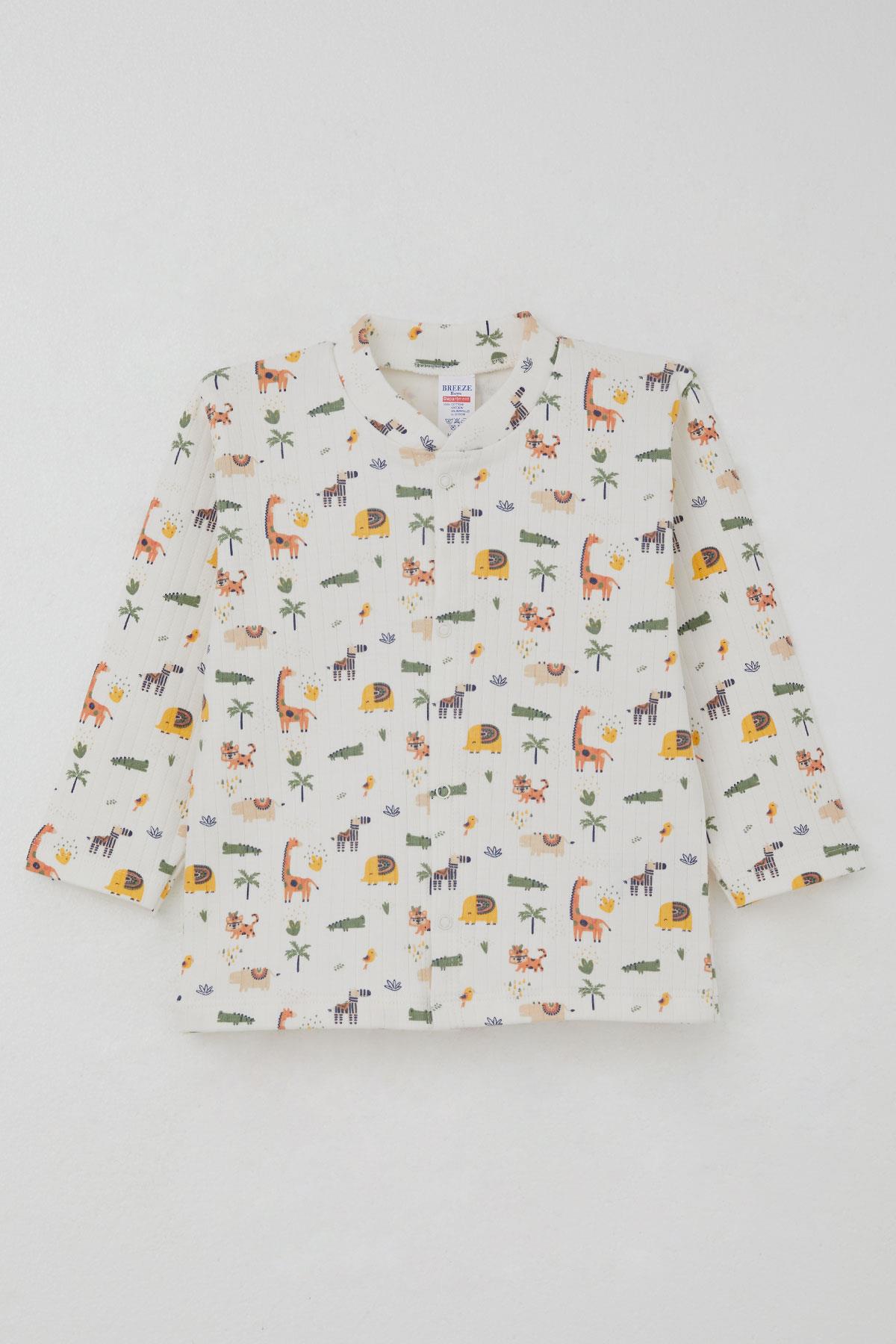 Breeze Erkek Bebek Pijama Takımı Bebek Hayvanat Bahçesi Ekru (4 Ay-1 Yaş)