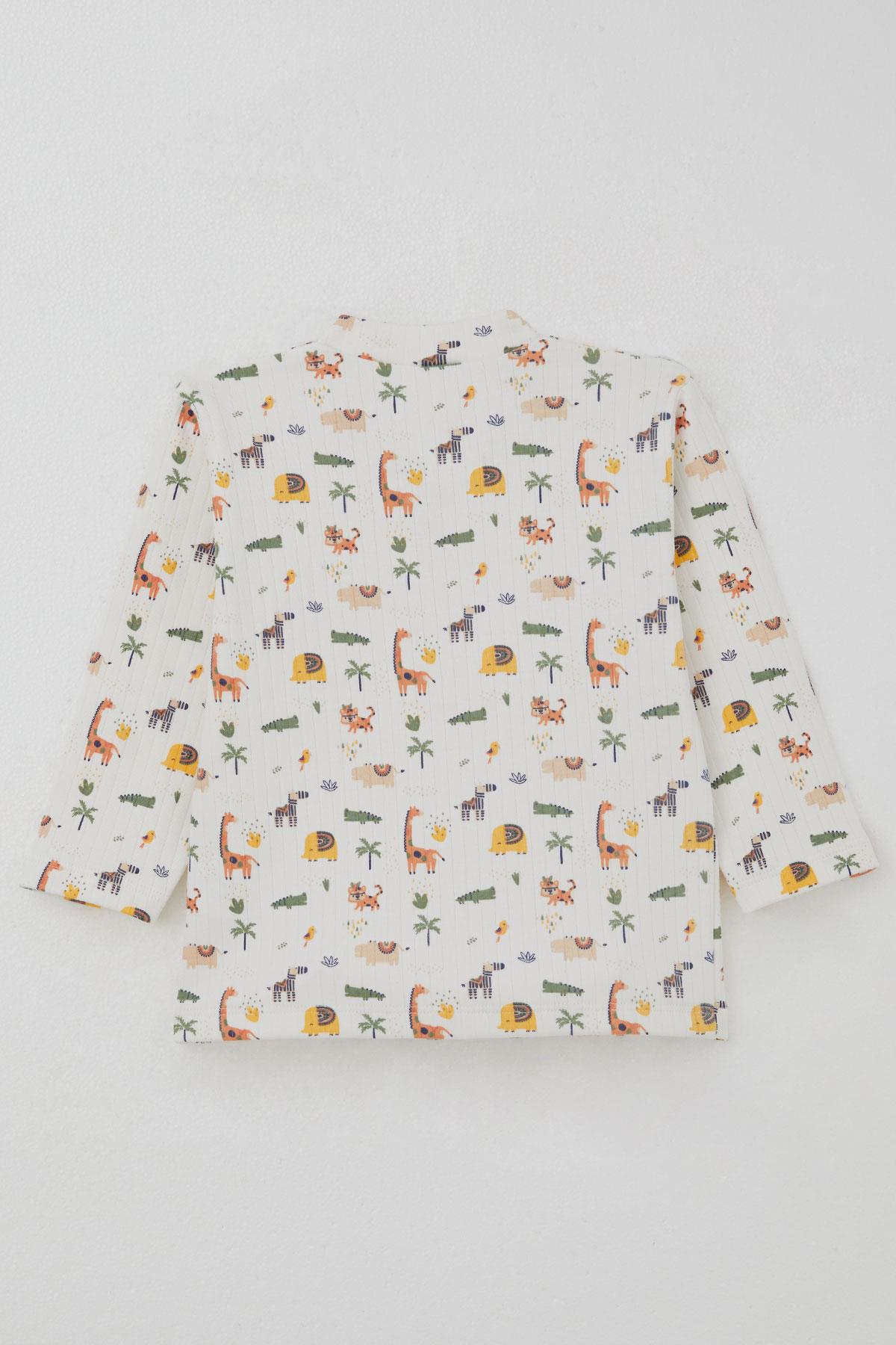 Breeze Erkek Bebek Pijama Takımı Bebek Hayvanat Bahçesi Ekru (4 Ay-1 Yaş)