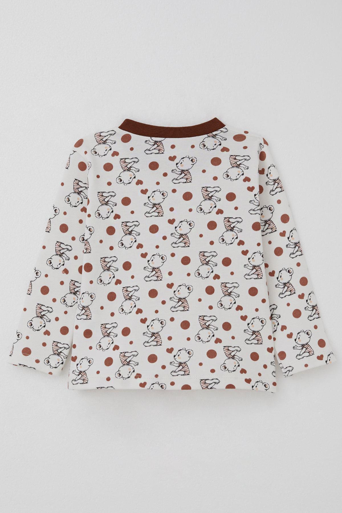 Breeze Erkek Bebek Pijama Takımı Bebek Sevimli Ayıcık Desenli Ekru (4 Ay-1 Yaş)