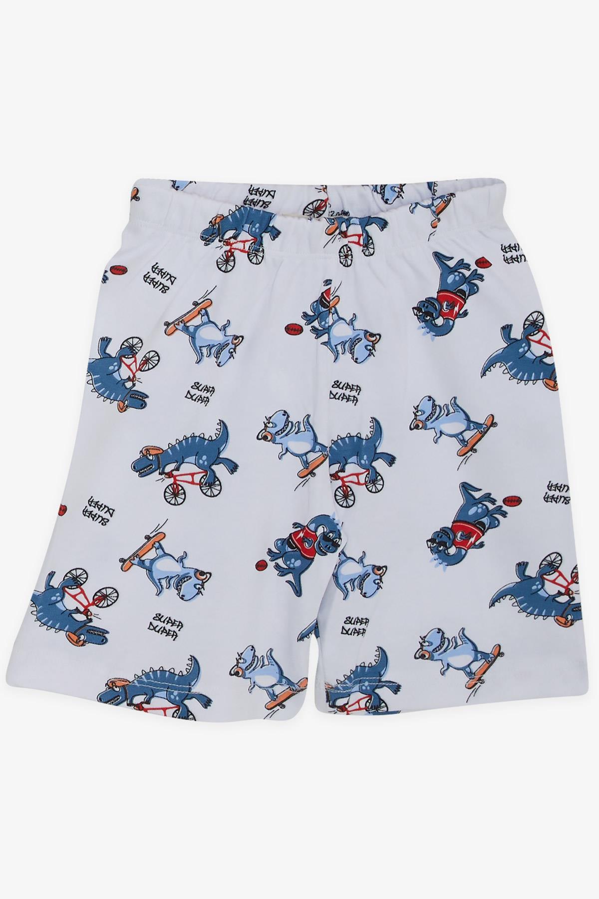 Breeze Erkek Bebek Pijama Takımı Bisikletli Kaykaycı Dinozorlar Beyaz (9 Ay-3 Yaş)