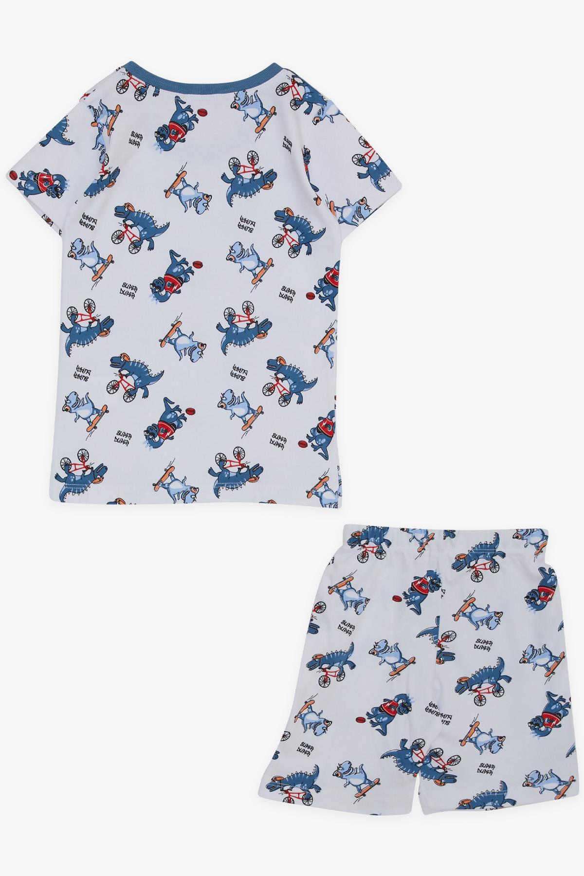 Breeze Erkek Bebek Pijama Takımı Bisikletli Kaykaycı Dinozorlar Beyaz (9 Ay-3 Yaş)