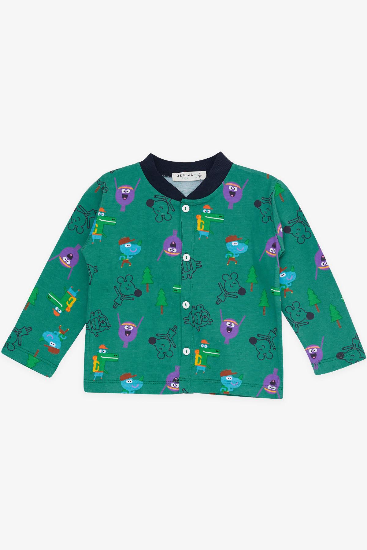 Breeze Erkek Bebek Pijama Takımı Çılgın Hayvancıklar Desenli Yeşil (4 Ay-1 Yaş)