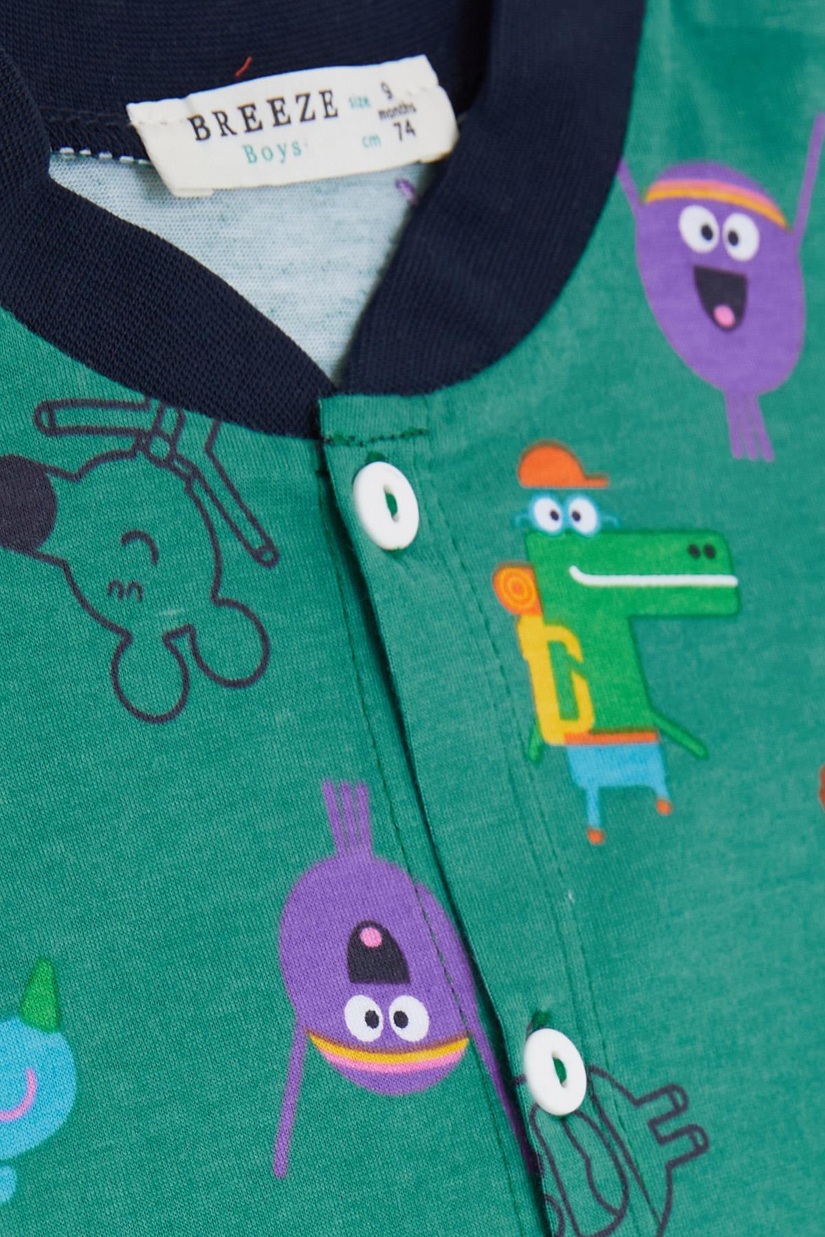 Breeze Erkek Bebek Pijama Takımı Çılgın Hayvancıklar Desenli Yeşil (4 Ay-1 Yaş)
