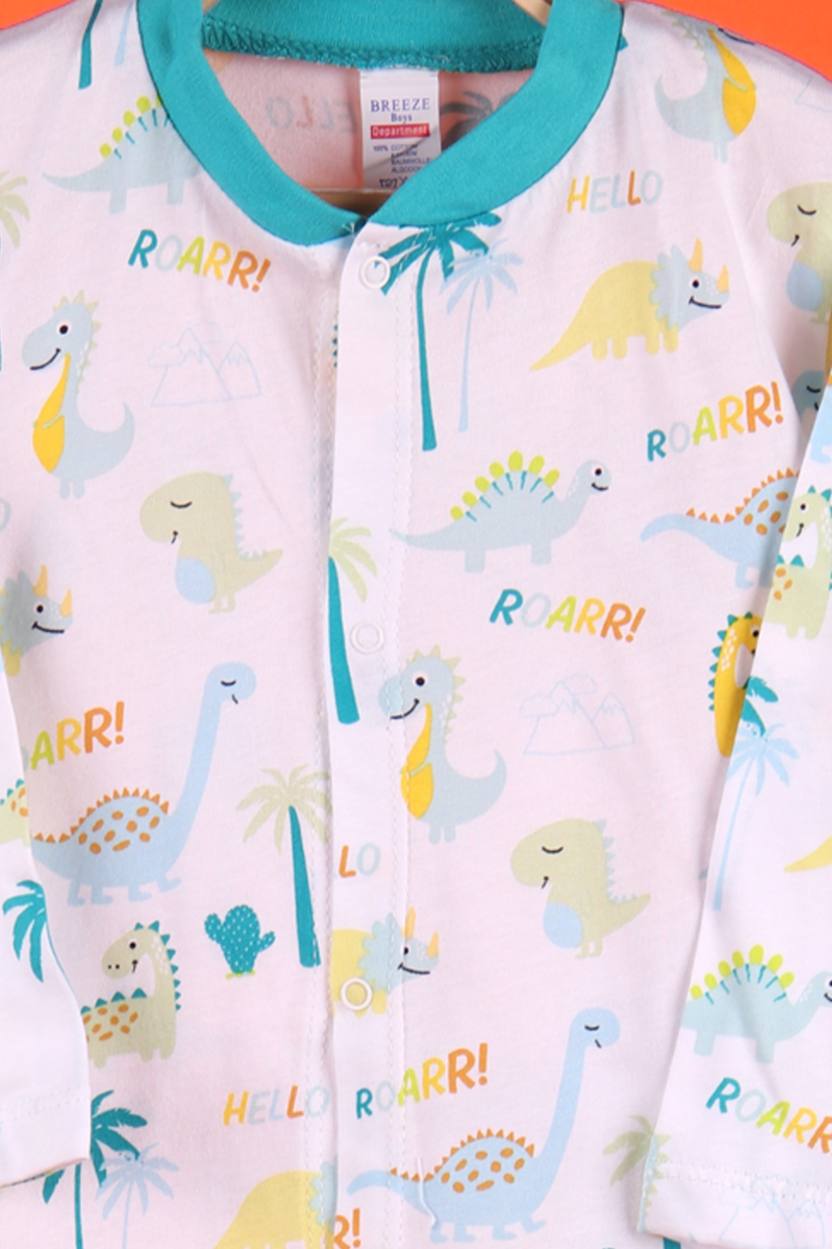 Breeze Erkek Bebek Pijama Takımı Çıtçıtlı Dinazor Desenli Yeşil (0-3 Ay-9 Ay)
