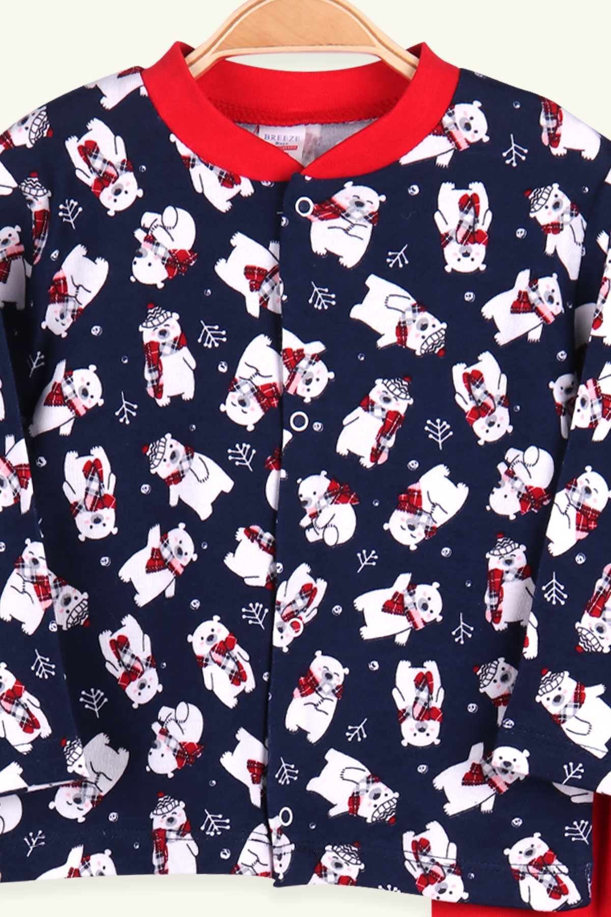 Breeze Erkek Bebek Pijama Takımı Çıtçıtlı Ayıcıklı Kırmızı (0-3 Ay-9 Ay)