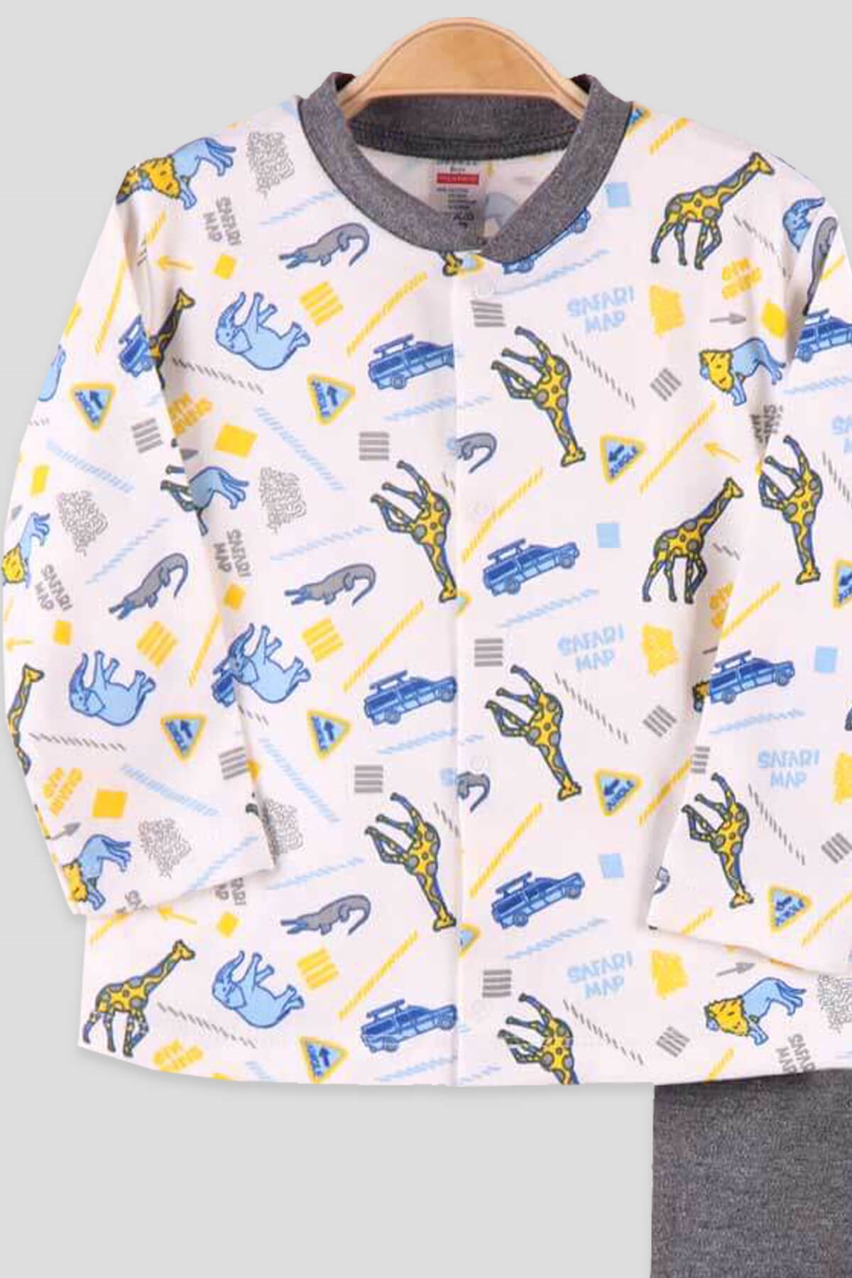 Breeze Erkek Bebek Pijama Takımı Çıtçıtlı Zürafalı Gri (3-9 Ay)