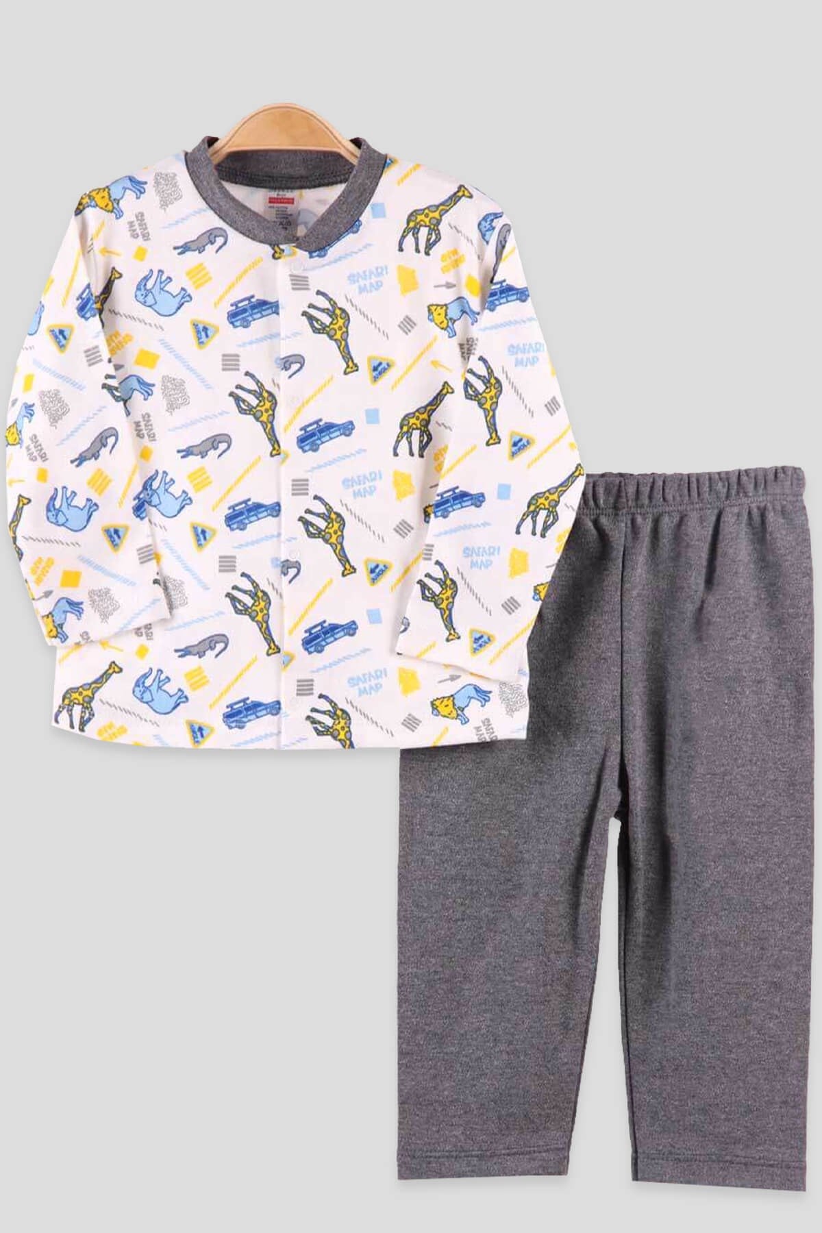 Breeze Erkek Bebek Pijama Takımı Çıtçıtlı Zürafalı Gri (3-9 Ay)