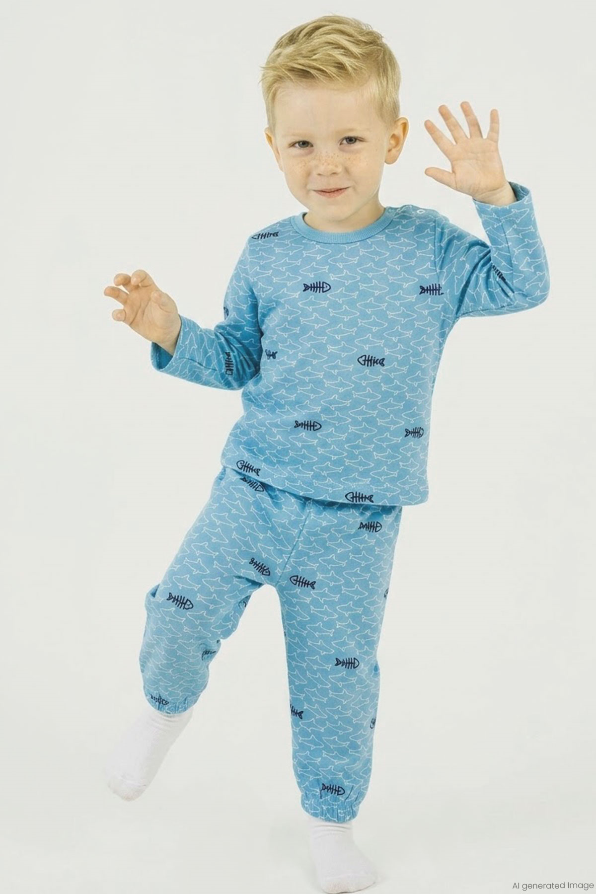 Breeze Erkek Bebek Pijama Takımı Deniz Temalı Köpekbalığı Desenli Turkuaz (9 Ay-3 Yaş)