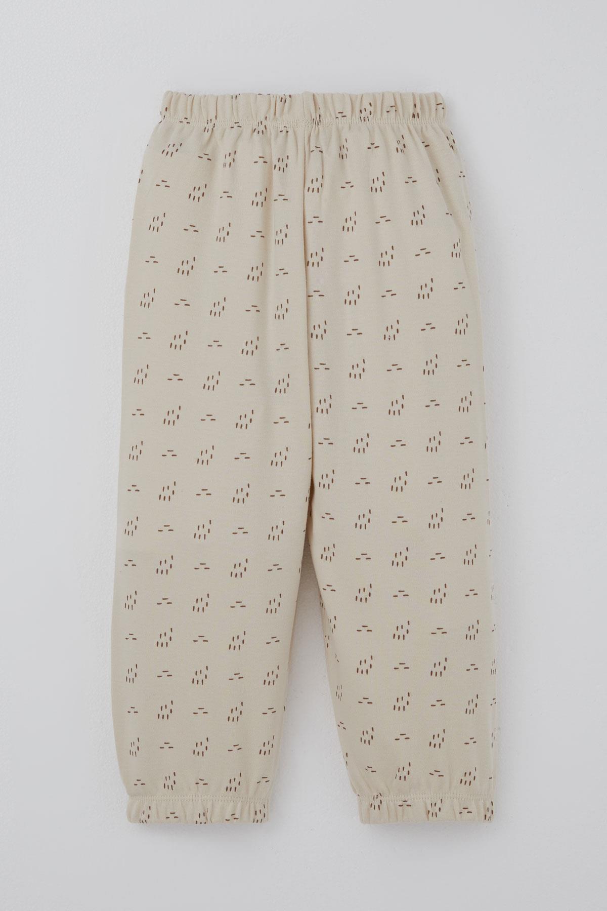 Breeze Erkek Bebek Pijama Takımı Desenli Beli Lastikli Bej (9 Ay-3 Yaş)