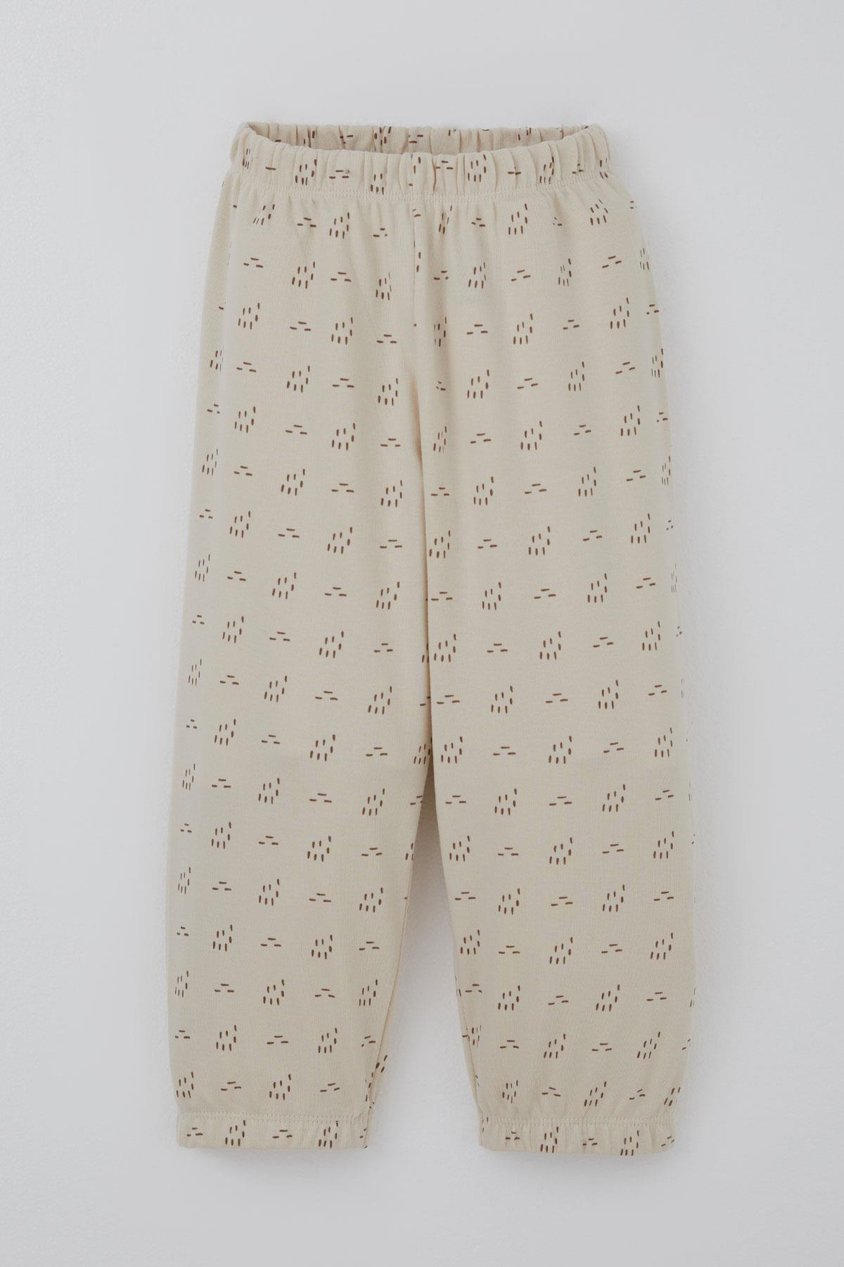 Breeze Erkek Bebek Pijama Takımı Desenli Beli Lastikli Bej (1 Yaş)
